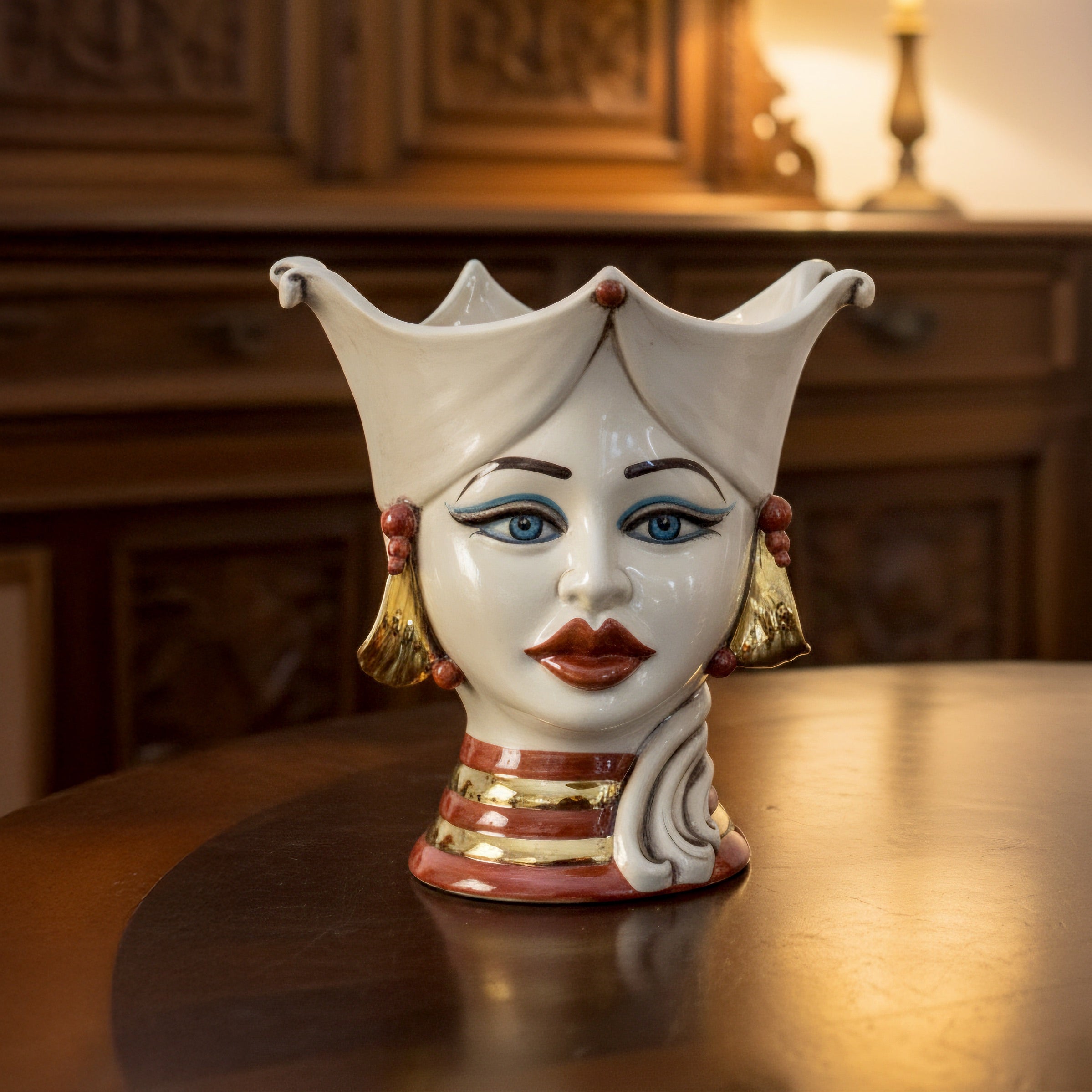 Moor's Head "Aisha" 25 cm Mother of Pearl Gold and Lustre - Ceramic Woman's Face