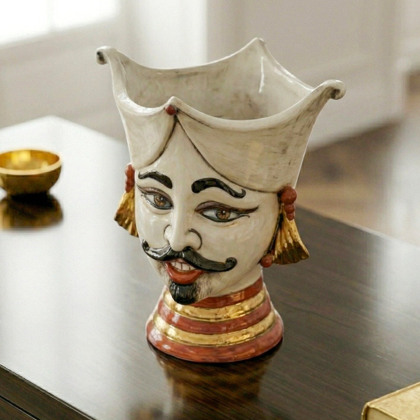 Aisha Sicilian Moor's Head H 25 cm / 9.8", Man, Antique Mother of Pearl – Testa di Moro from Caltagirone, Sicily