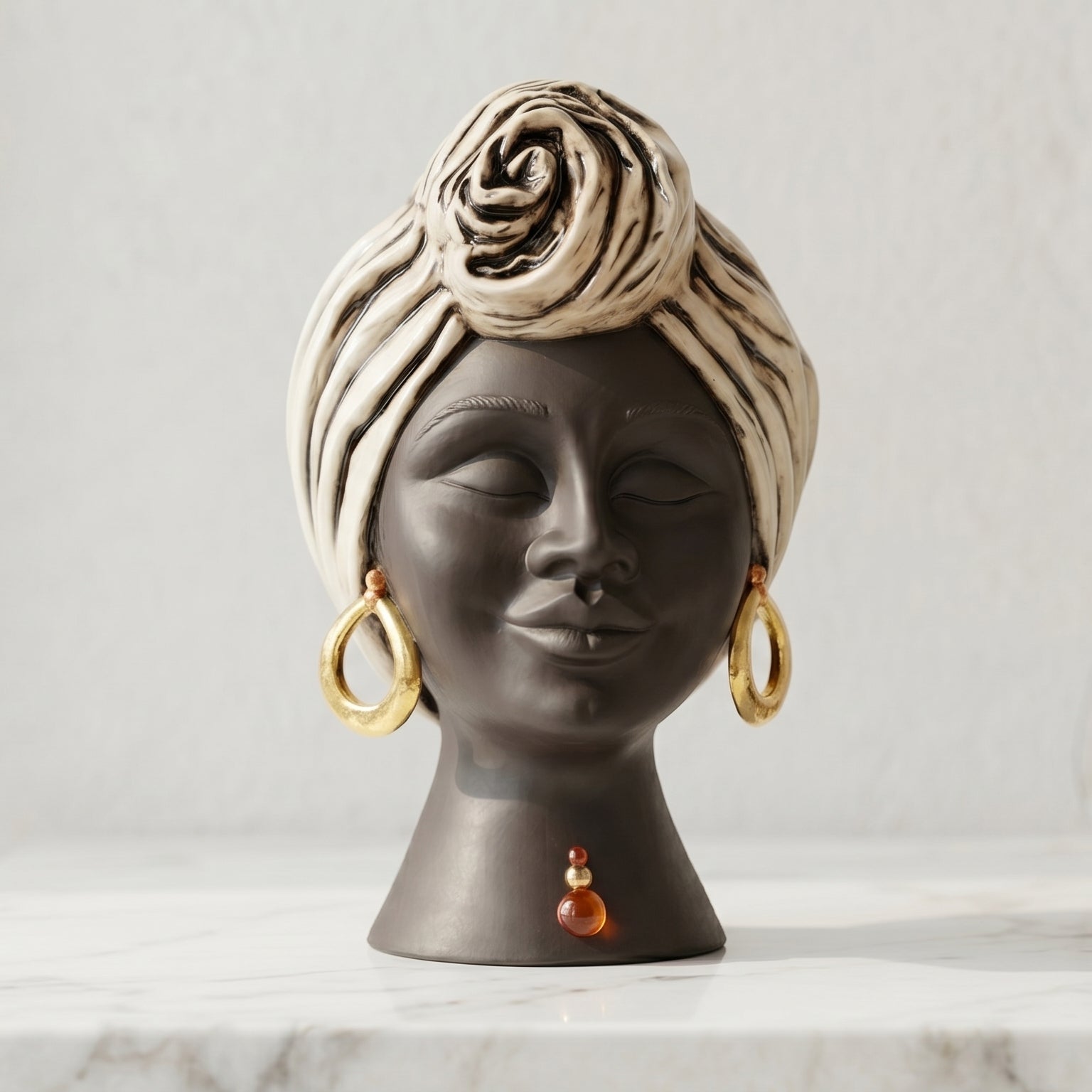 Sognia Moor's Head Vase H 40 cm / 15.7", Antique Mother of Pearl – Testa di Moro from Caltagirone, Sicily