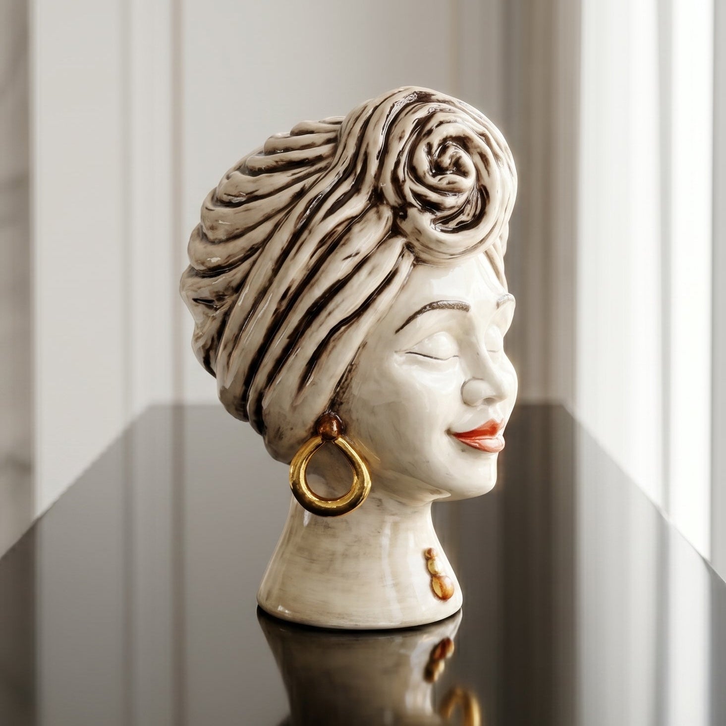 Sognia Sicilian Moor's Head H 40 cm / 15.7", Antique Mother of Pearl – Testa di Moro from Caltagirone, Sicily