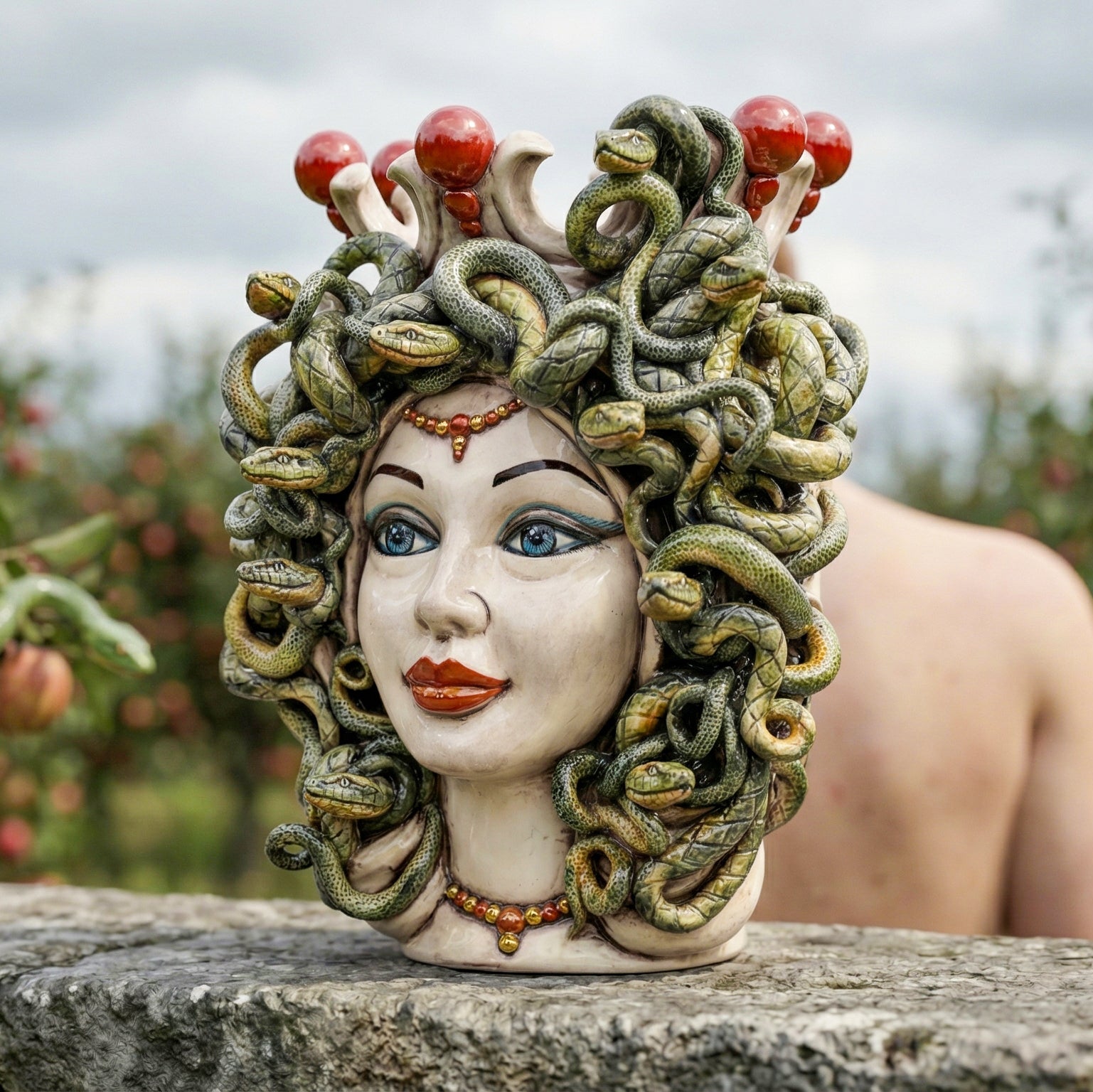 Medusa Head Vase H 38 cm / 15", Mother of Pearl – Testa di Moro from Caltagirone, Sicily