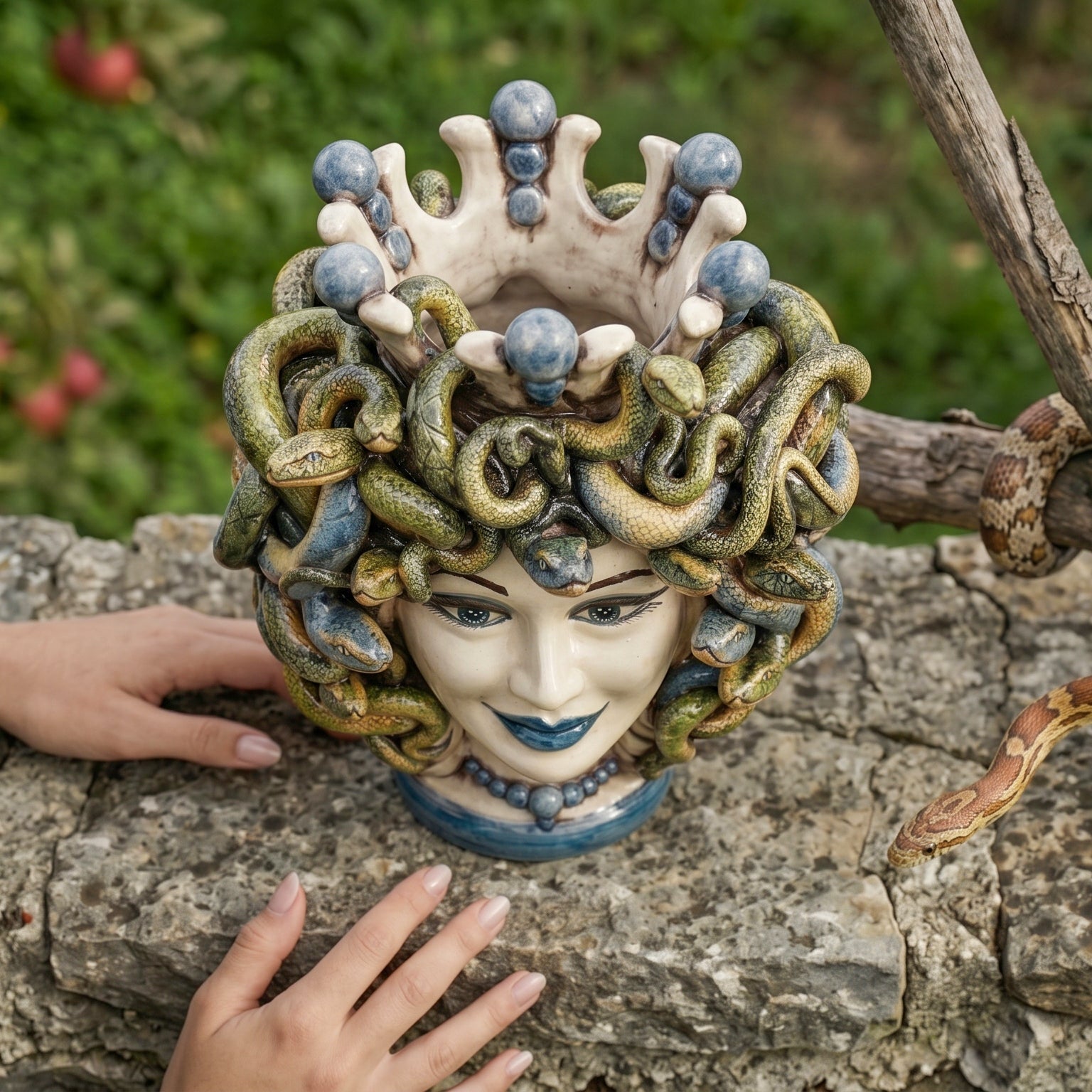 Testa di Moro Vase with Beads H 25 cm / 9.8" – Testa di Moro from Caltagirone, Sicily