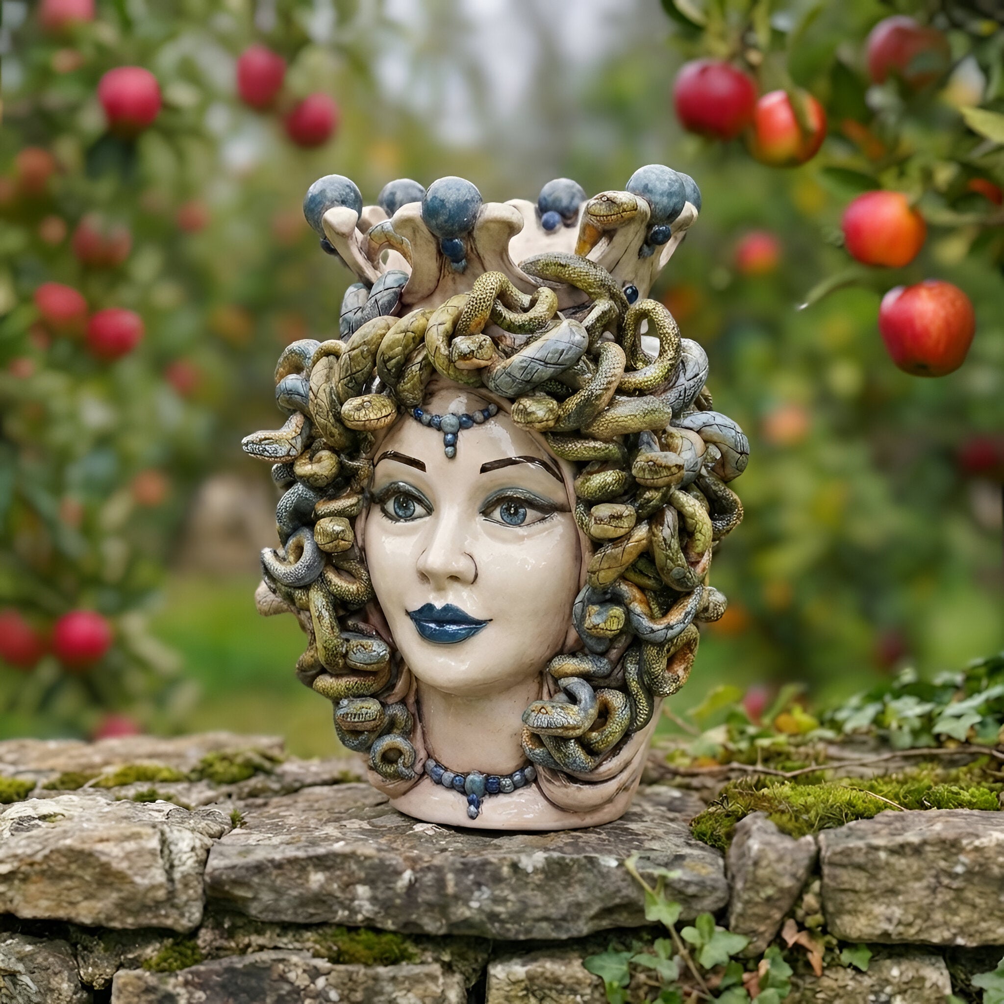 38 cm mother-of-pearl jellyfish head with blue beads