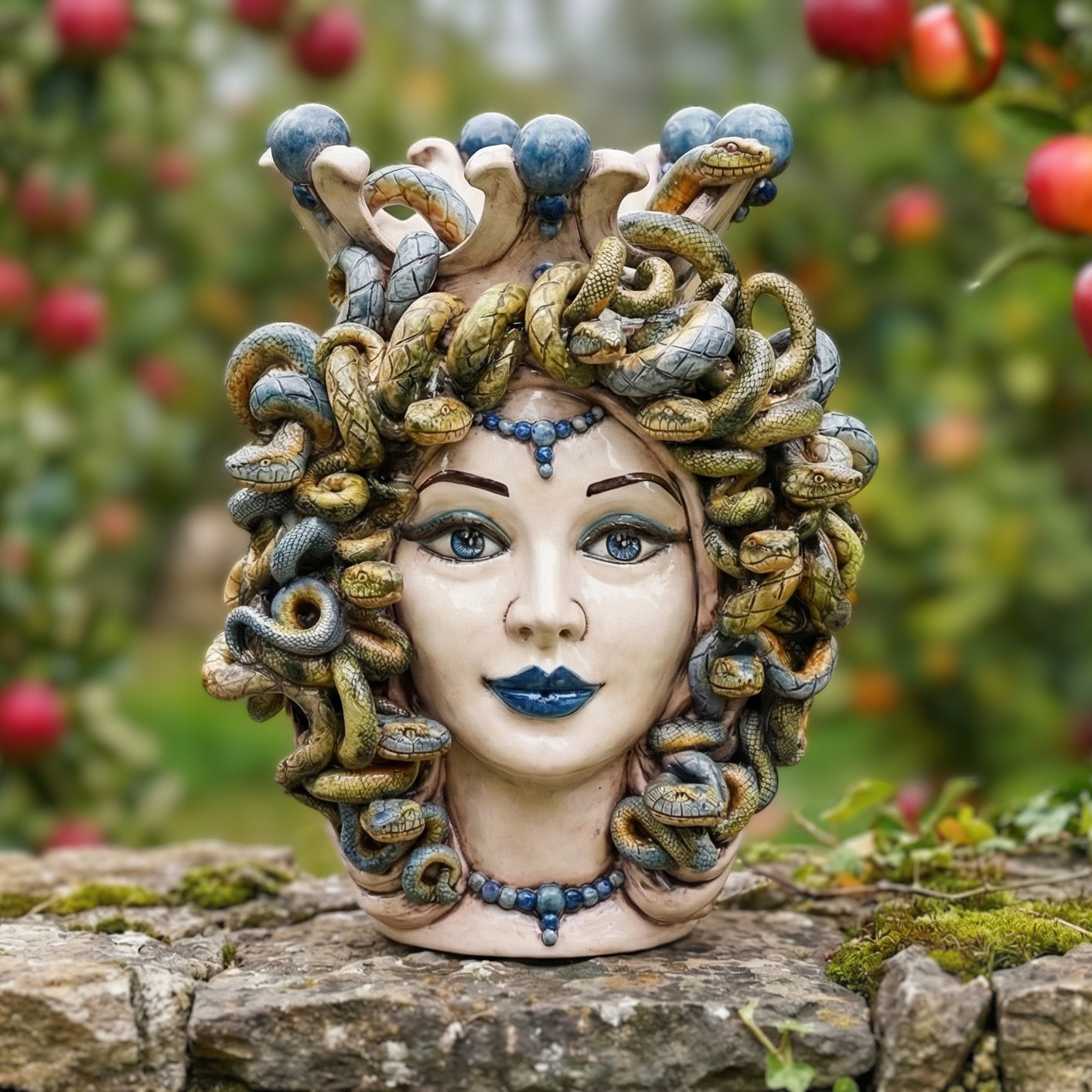 38 cm mother-of-pearl jellyfish head with blue beads