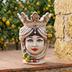 Moor's Head Vase with Lemons H 40 cm / 15¾", Woman, Colored Mother of Pearl – Testa di Moro from Caltagirone, Sicily