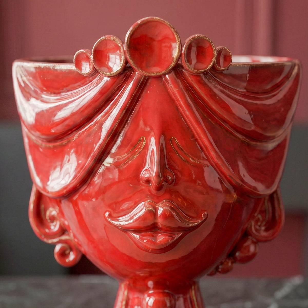 Zahira Sicilian Moor's Head H 30 cm / 11.8", Woman, Fire Red – Testa di Moro from Caltagirone, Sicily