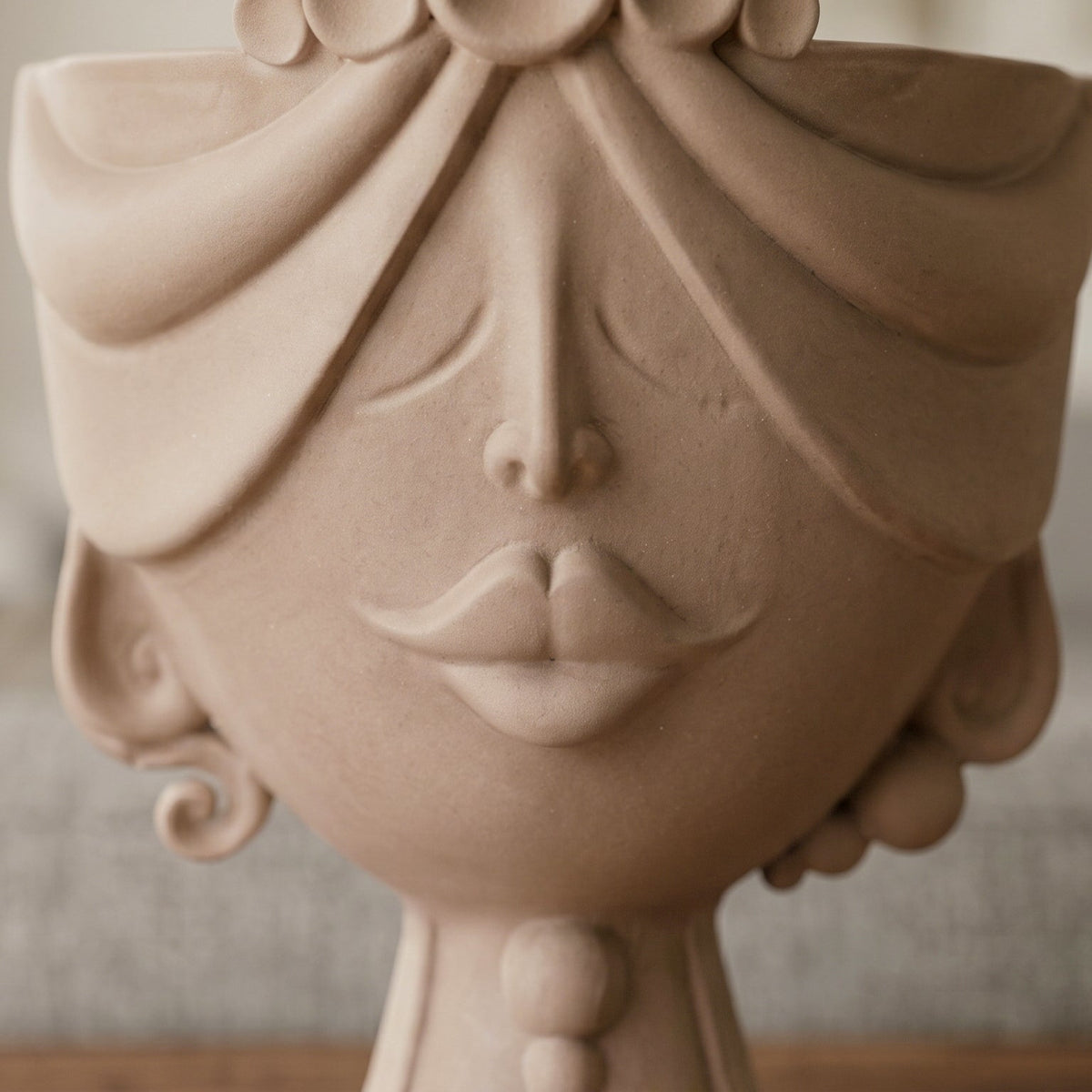 Zahira Sicilian Moor's Head H 30 cm / 11.8", Woman, Matte Taupe – Testa di Moro from Caltagirone, Sicily