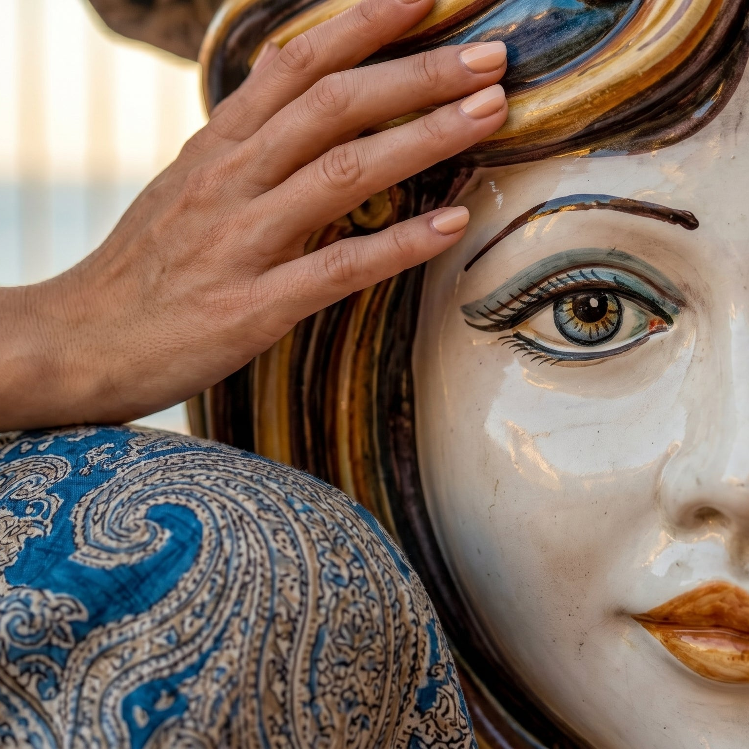 Sicilian Ceramic Ottoman, Blue and Orange – Caltagirone Ceramic – Sicilian artisan tradition