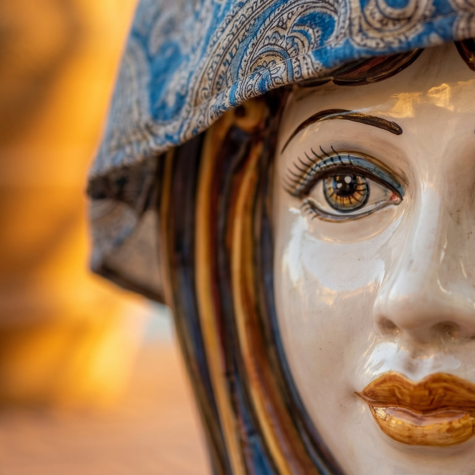 Sicilian Ceramic Ottoman, Blue and Orange – Caltagirone Ceramic – Sicilian artisan tradition
