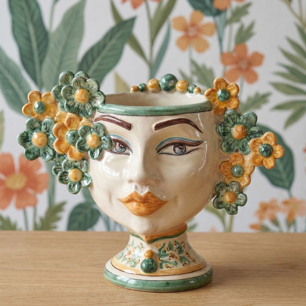 Moor's head h 20 cm Flower Line green and orange decoration