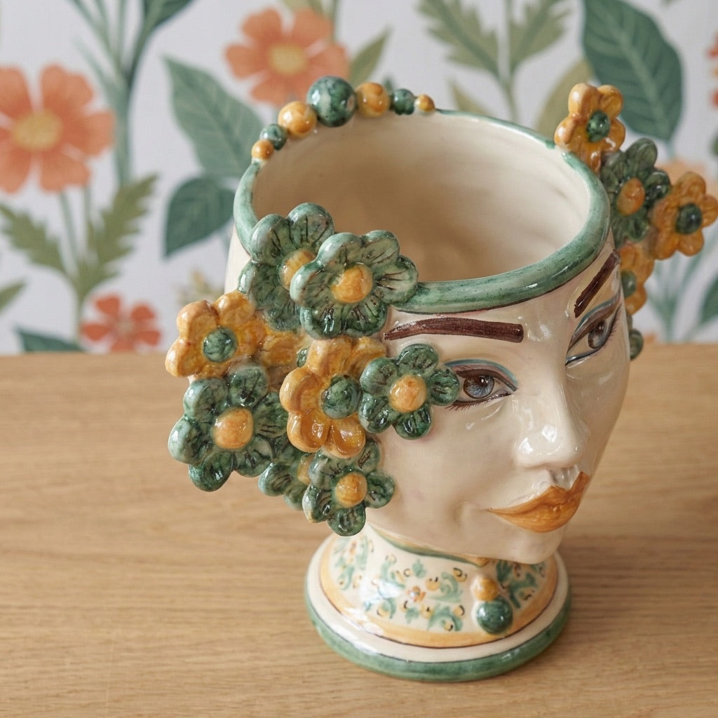 Moor's head h 20 cm Flower Line green and orange decoration