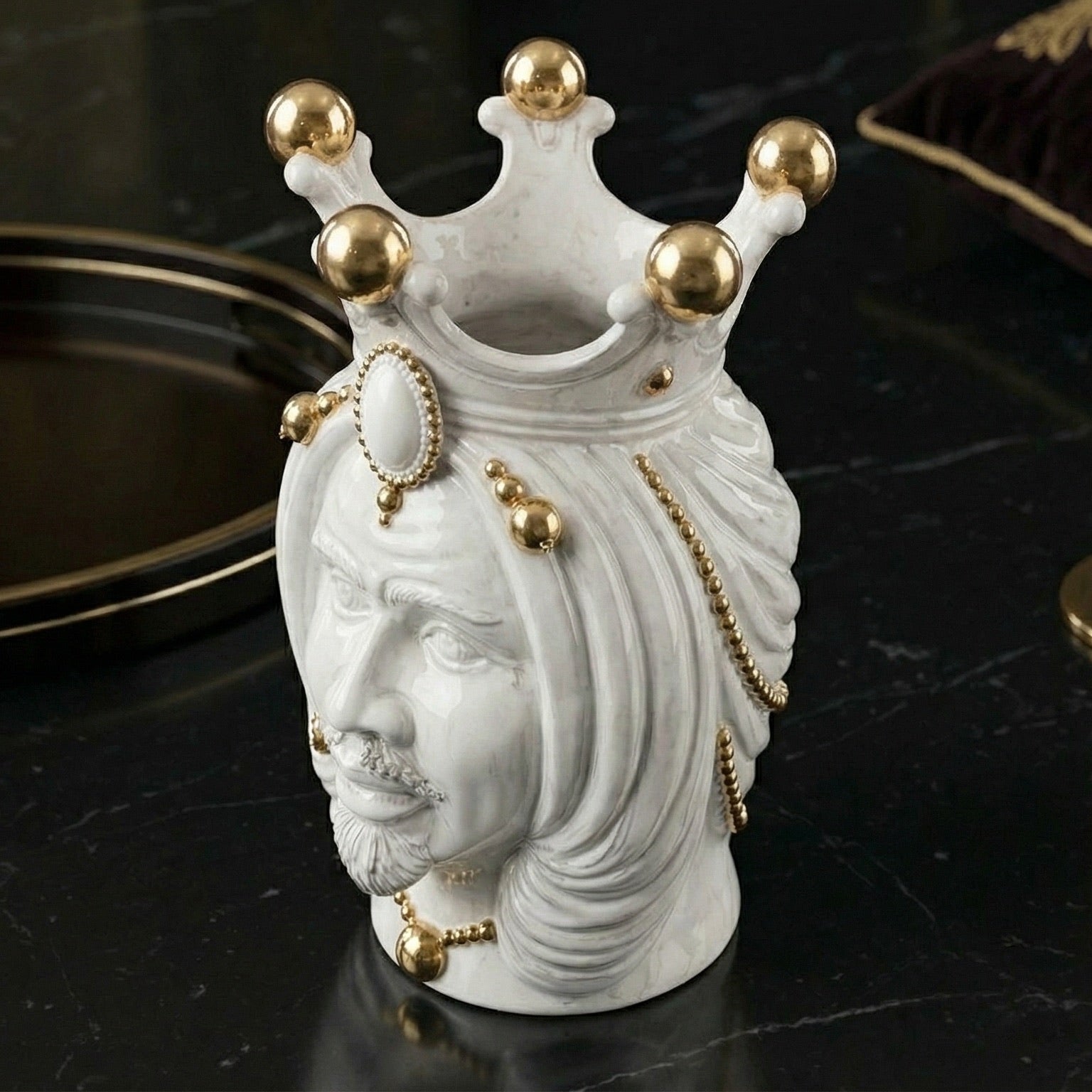 Sicilian Head Vase H 38 cm / 15", Man – Testa di Moro from Caltagirone, Sicily