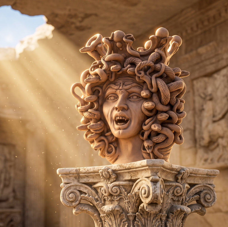 Medusa Head Vase H 38 cm / 15", Antiqued Terracotta – Testa di Moro from Caltagirone, Sicily