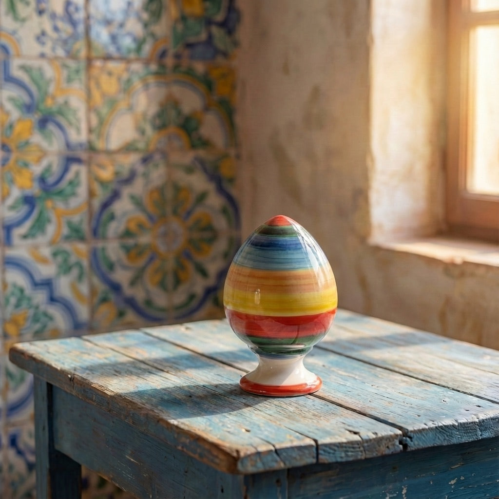 Uovo in ceramica White and Color - Ceramiche di Caltagirone