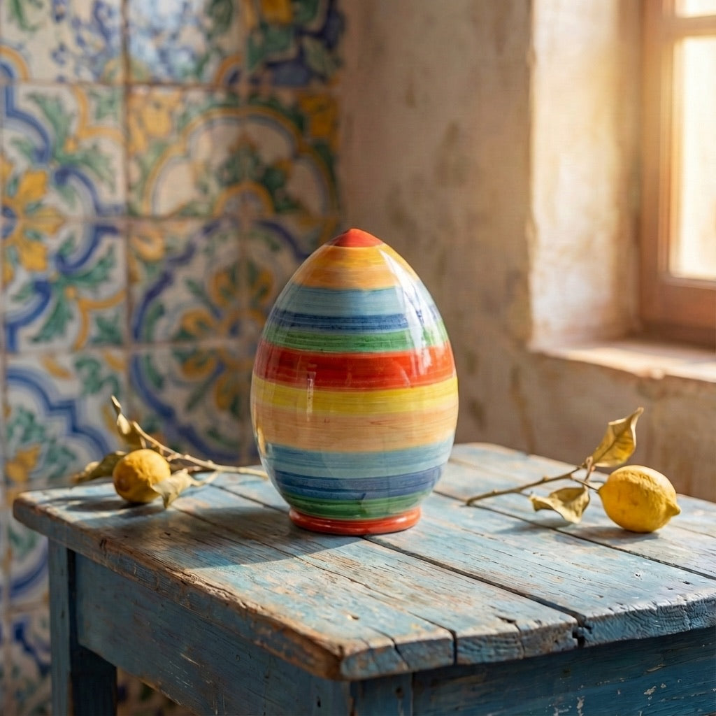 Uovo in ceramica h 15 cm White and Color - Ceramiche di Caltagirone