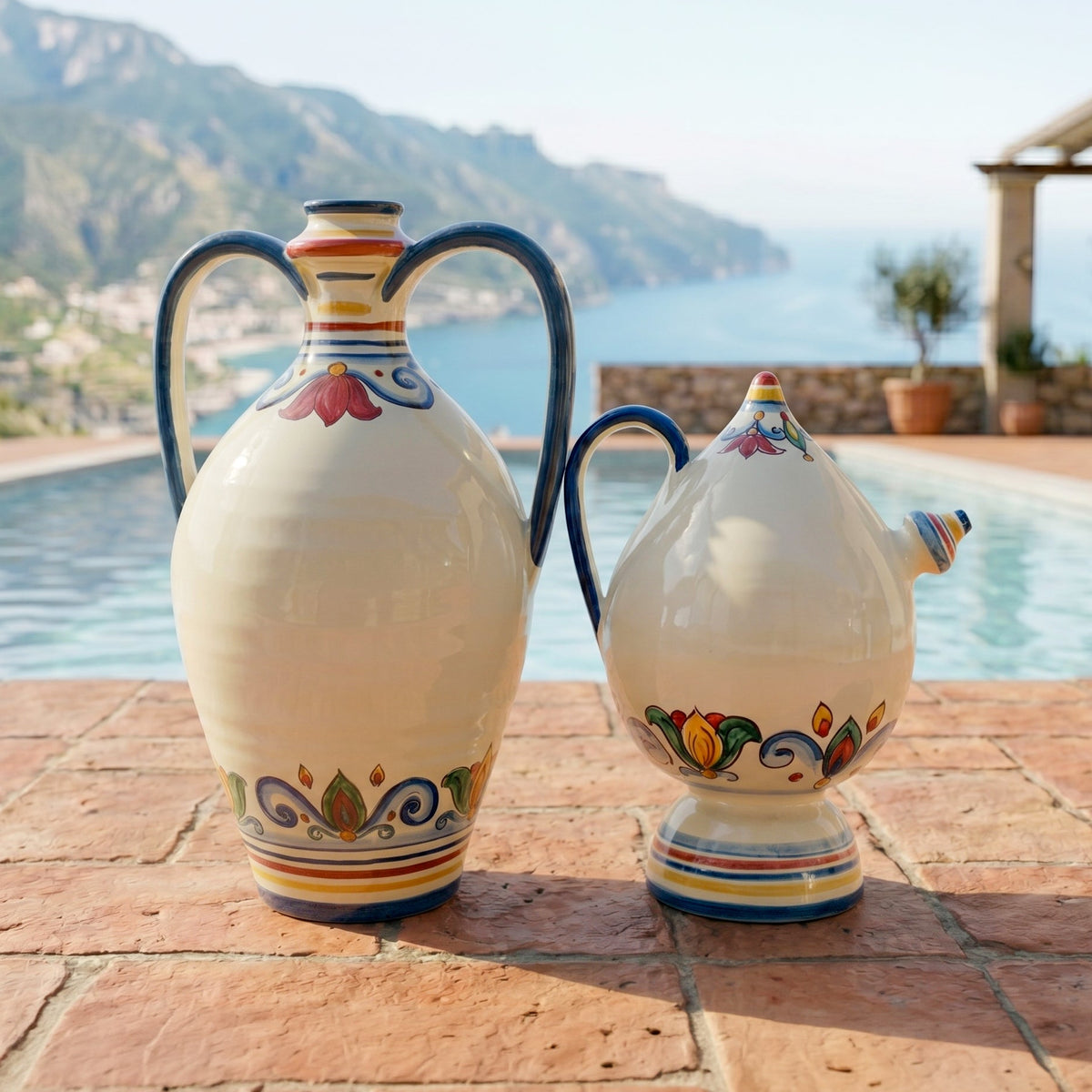 Ornamental Flask with Handles H 35 cm / 13¾" in Caltagirone Ceramic — Decoro Sicily