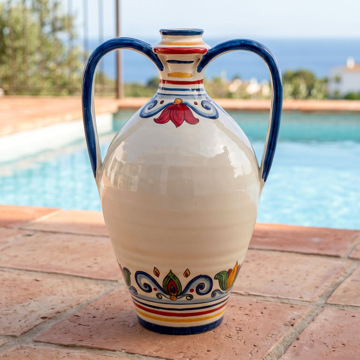 Ornamental Flask with Handles H 35 cm / 13¾" in Caltagirone Ceramic — Decoro Sicily