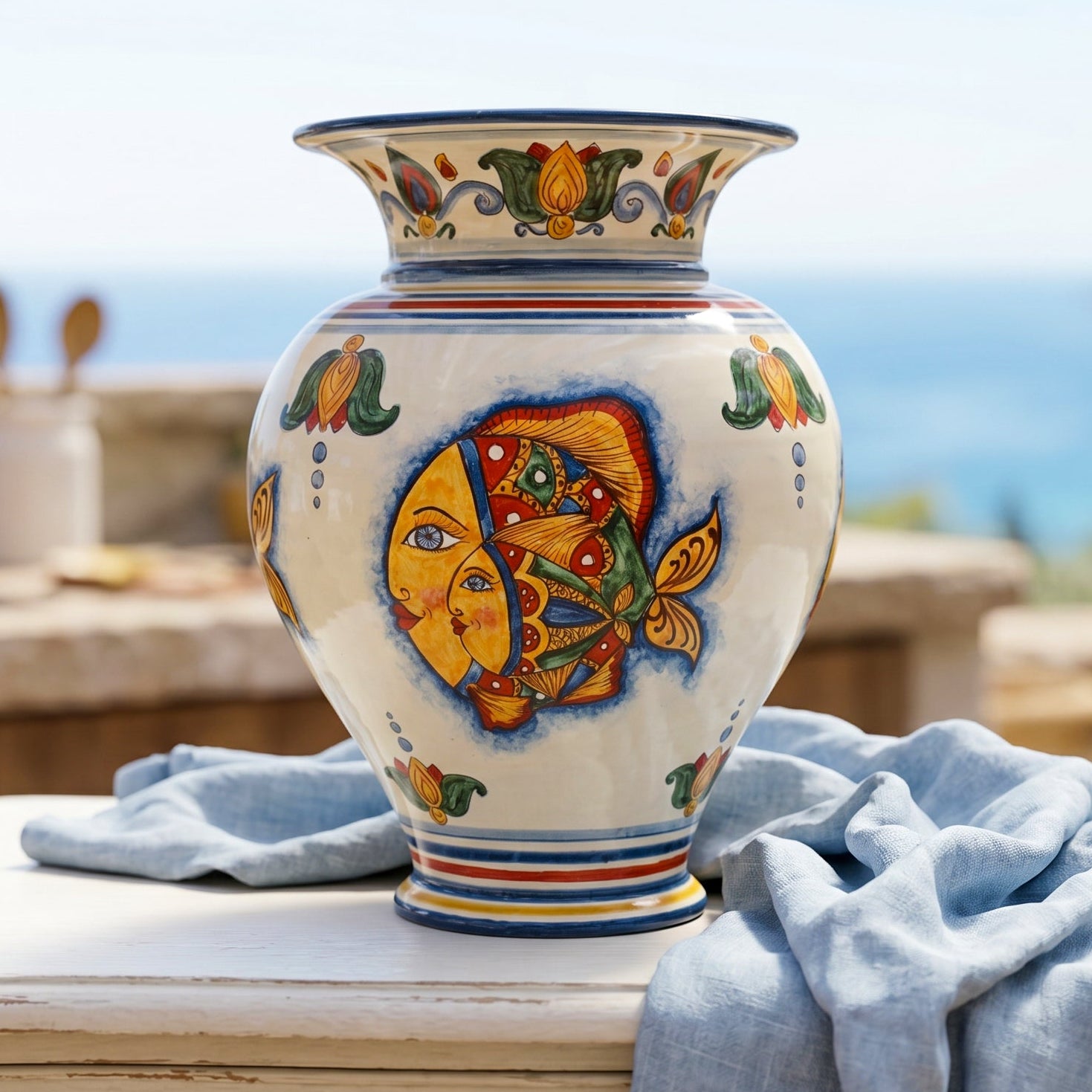 High-Neck Italian Vase H 30 cm / 11.8" – Italian ceramic from Caltagirone, Sicily