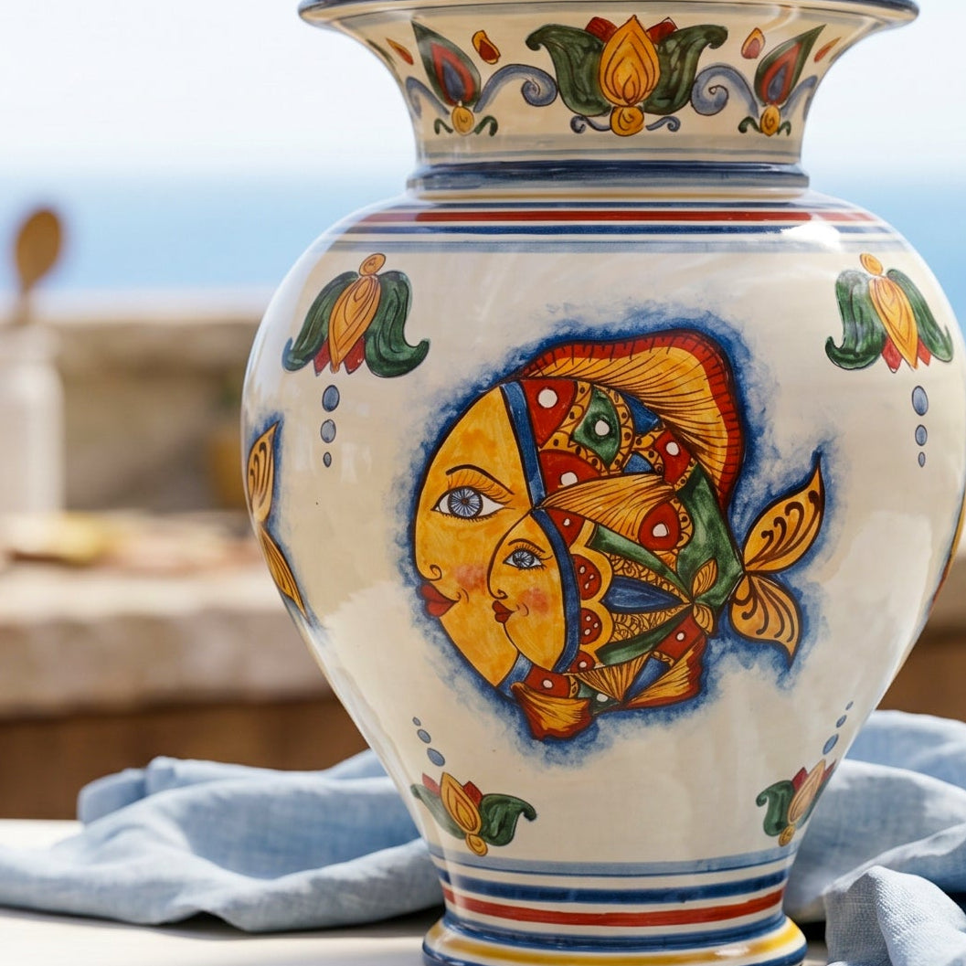 High-Neck Italian Vase H 30 cm / 11.8" – Italian ceramic from Caltagirone, Sicily