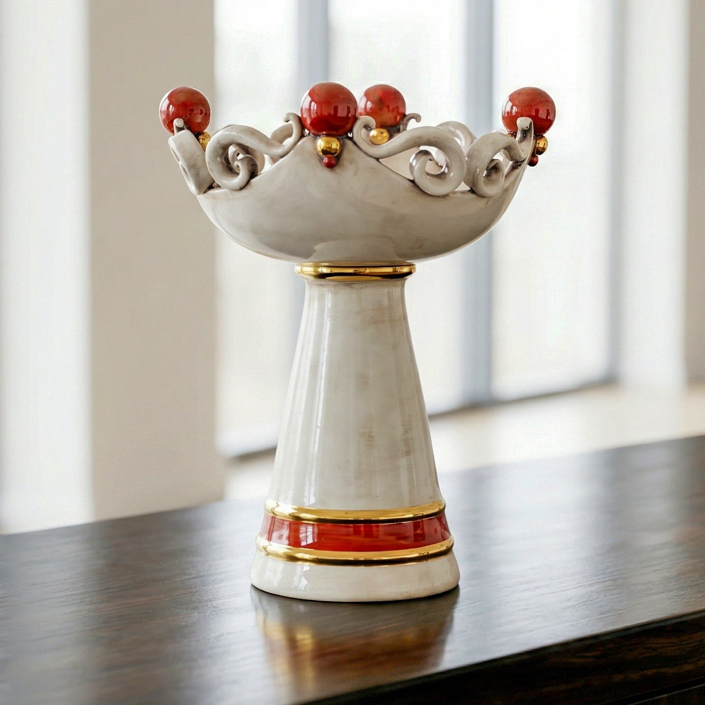 Italian Ceramic Vase H 30 cm / 11.8", Antique Mother of Pearl – Italian ceramic from Caltagirone, Sicily