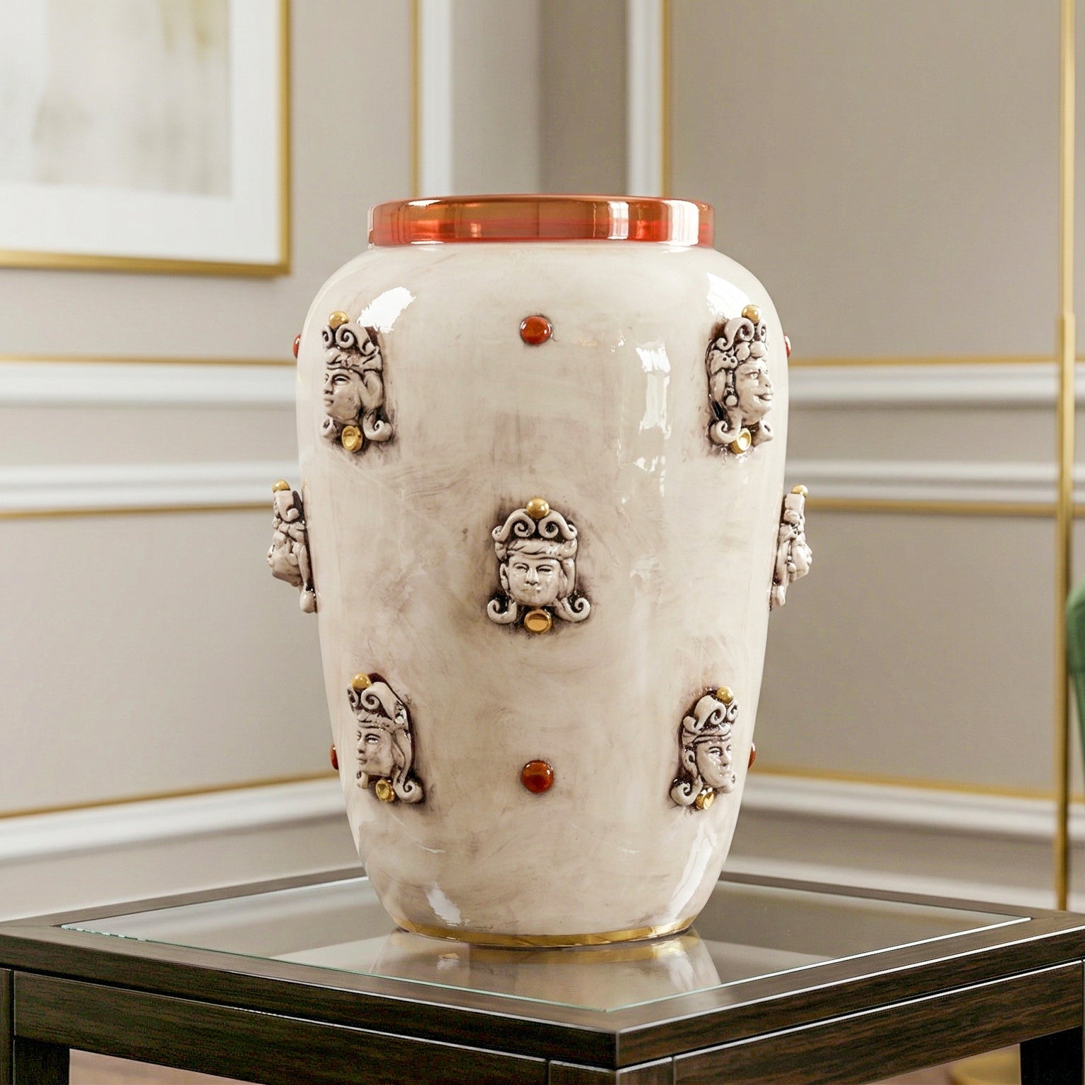 Sicilian Moor's Head H 40 cm / 15.7", Antique Mother of Pearl – Testa di Moro from Caltagirone, Sicily