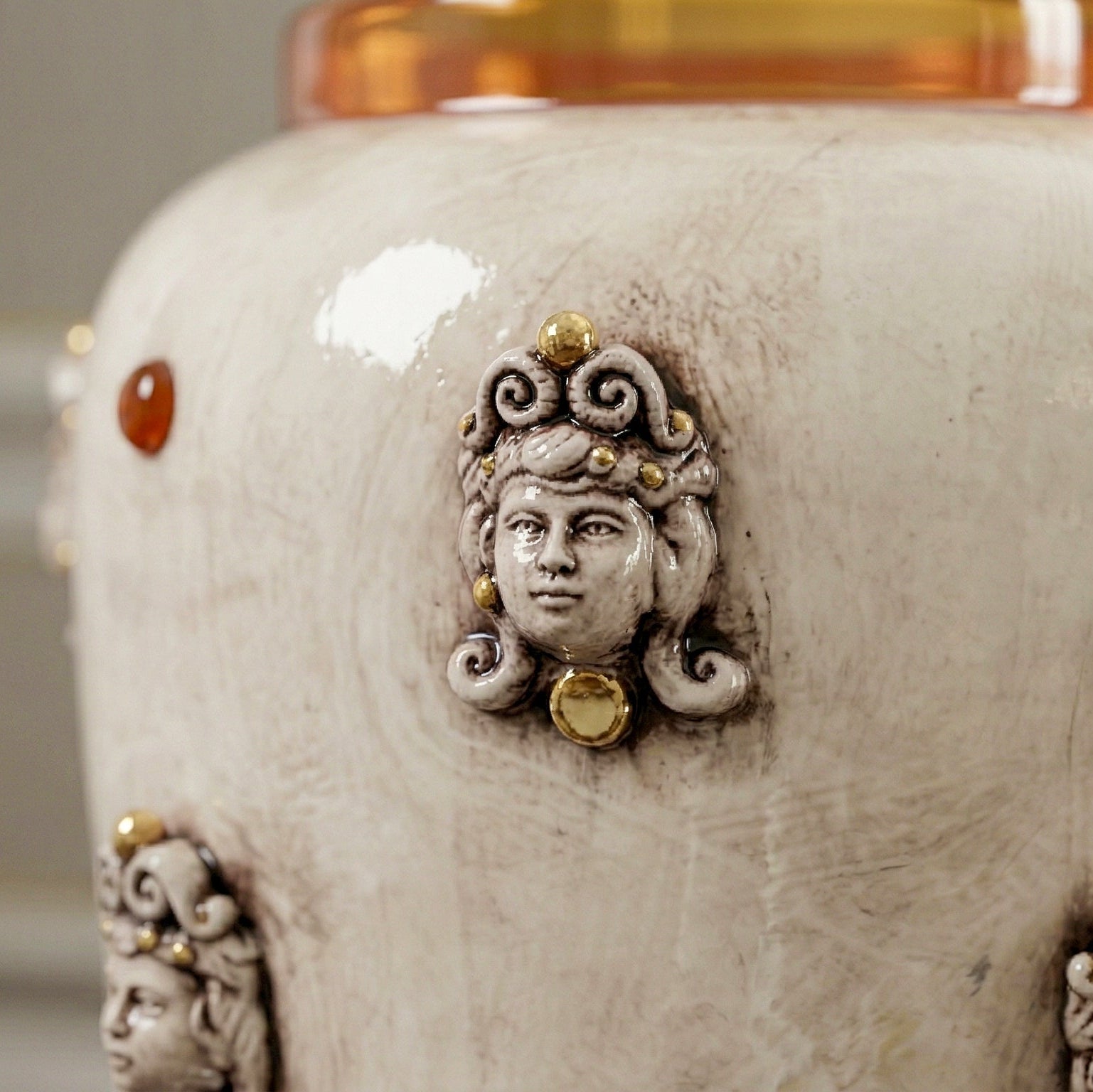Sicilian Moor's Head H 40 cm / 15.7", Antique Mother of Pearl – Testa di Moro from Caltagirone, Sicily