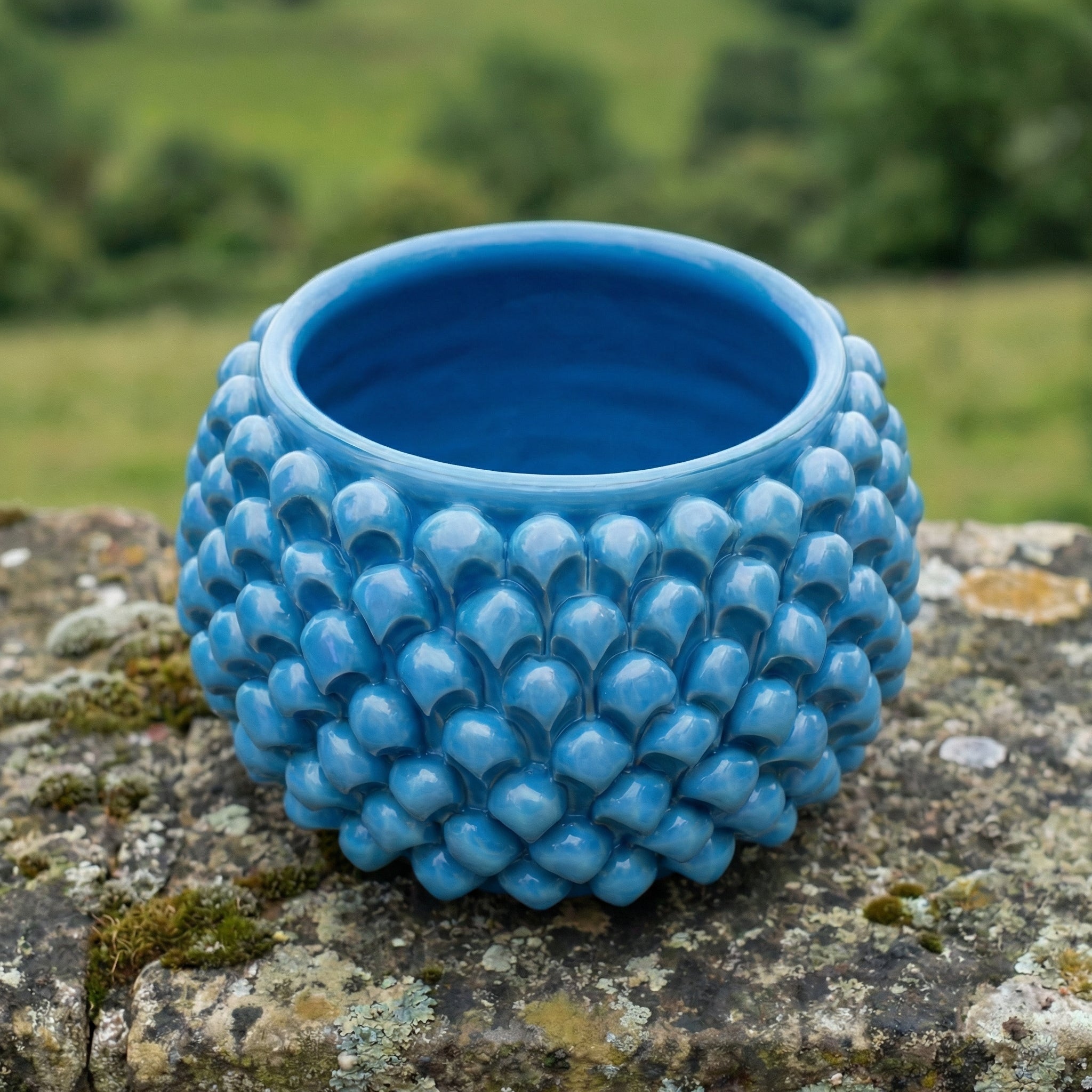Half-pine cone vase without foot, turquoise, in Caltagirone ceramic