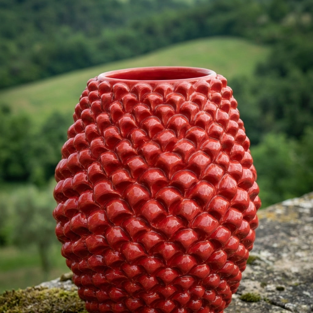 Caltagirone handmade pinecone vase modeled by hand height 25 cm