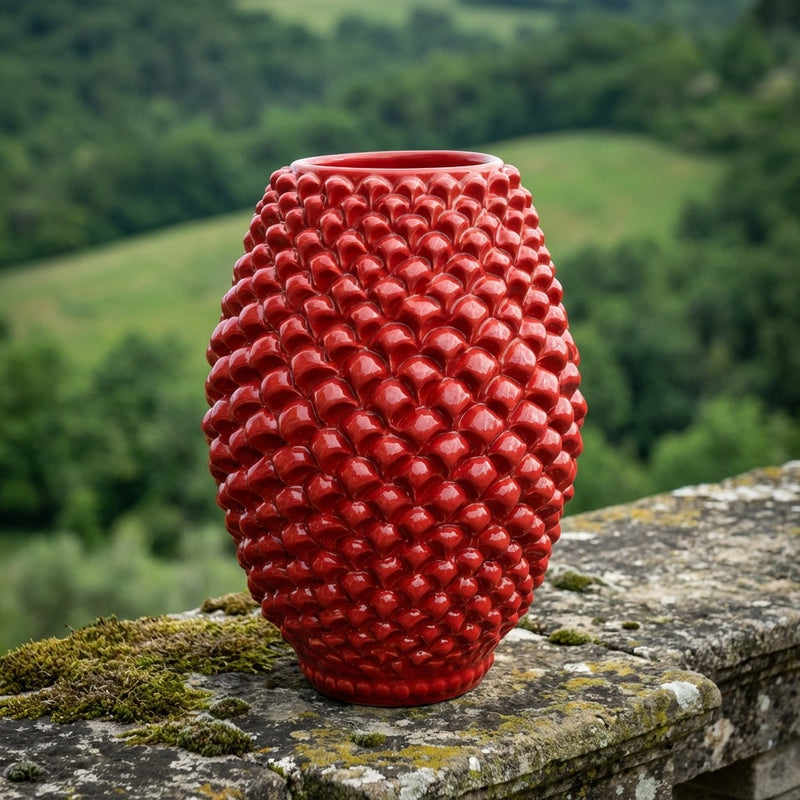 Pine Cone Barrel Vase Fire Red - Caltagirone Sicily