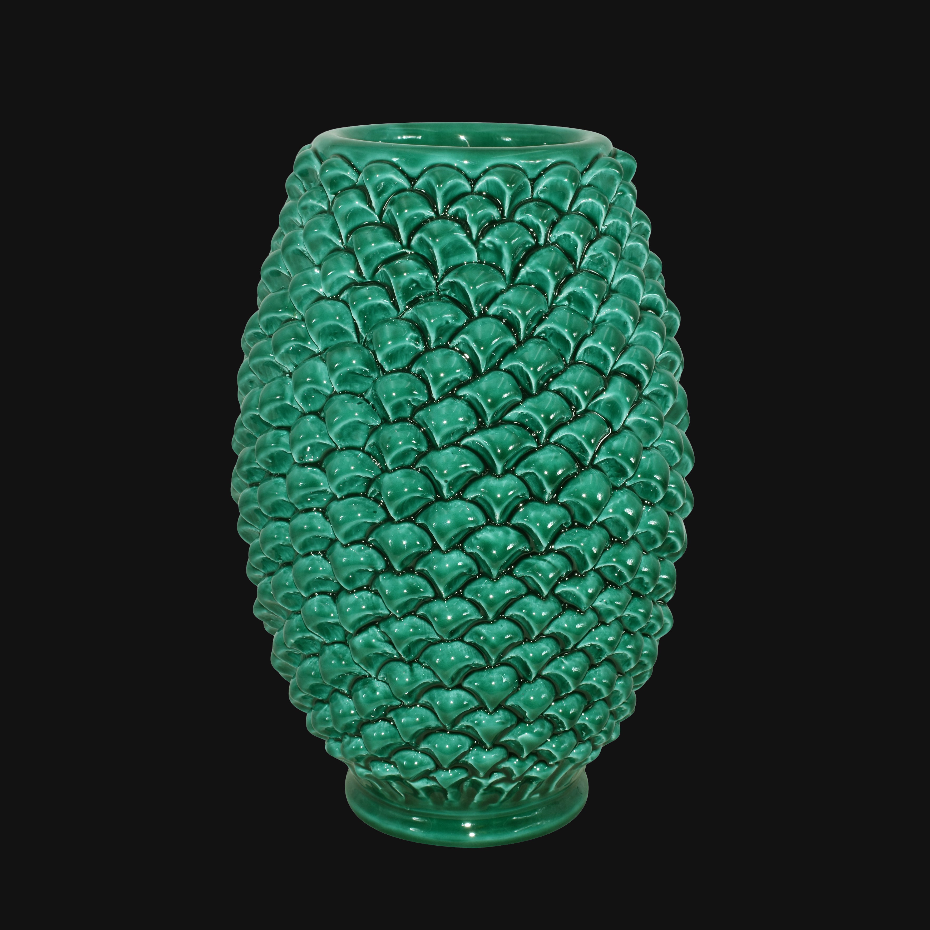 Vaso pigna di Caltagirone verde smeraldo modellata a mano