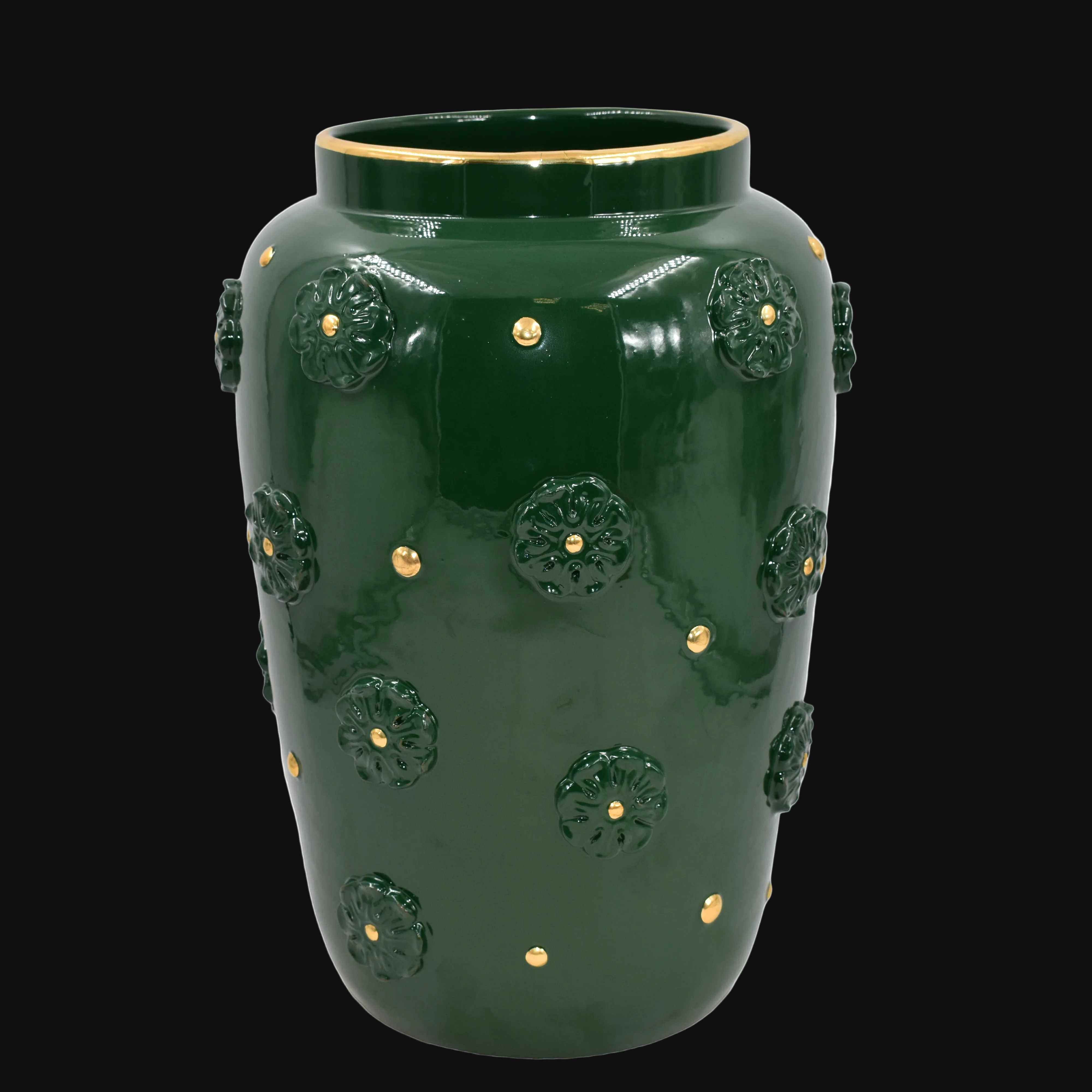 Italian Ceramic Vase H 37 cm / 14.6", Antique Green – Sicilian majolica handcrafted in Caltagirone