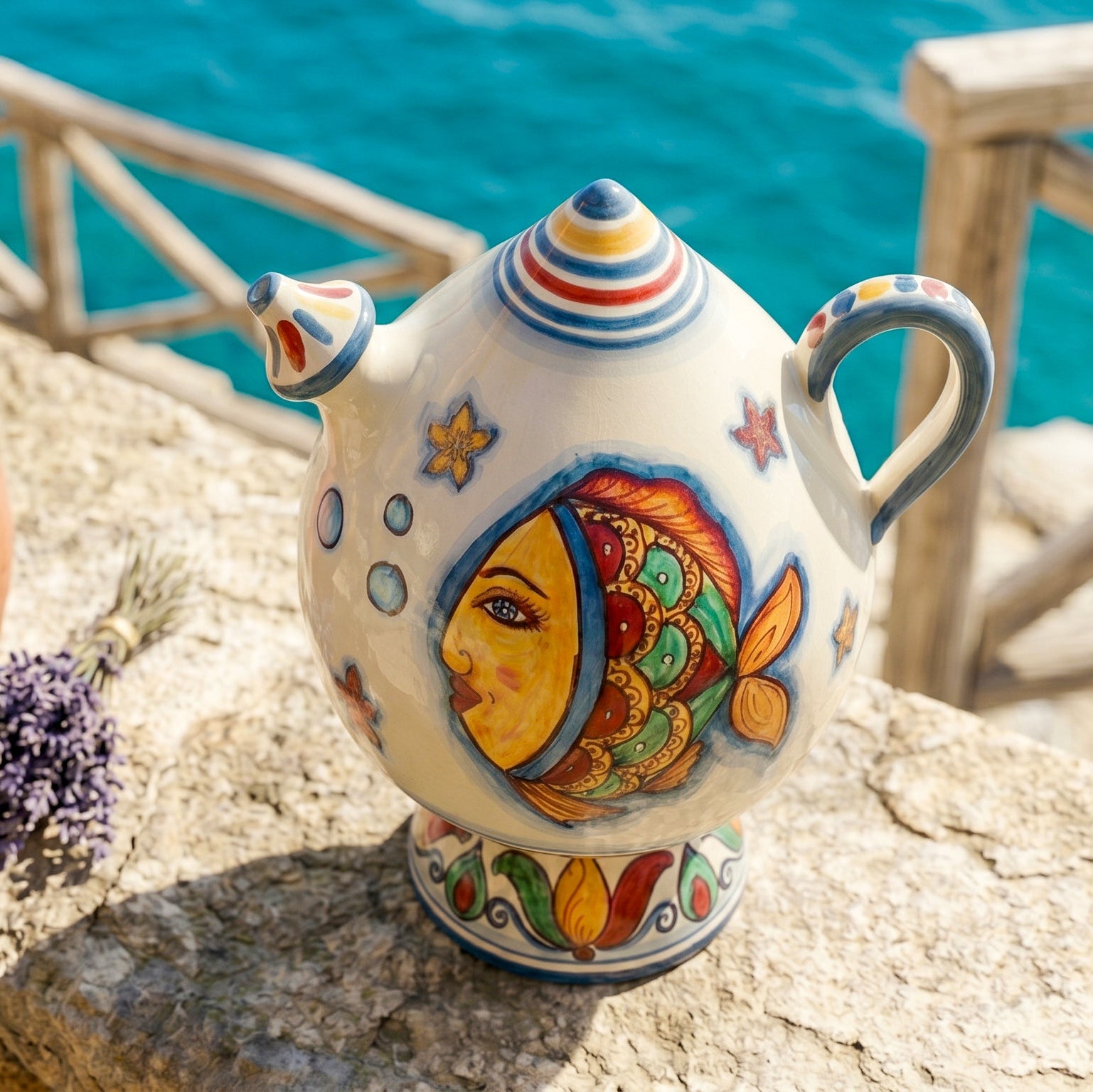 Sicilian Bummulu Water Jug H 25 cm / 9.8" – Sicilian majolica handcrafted in Caltagirone