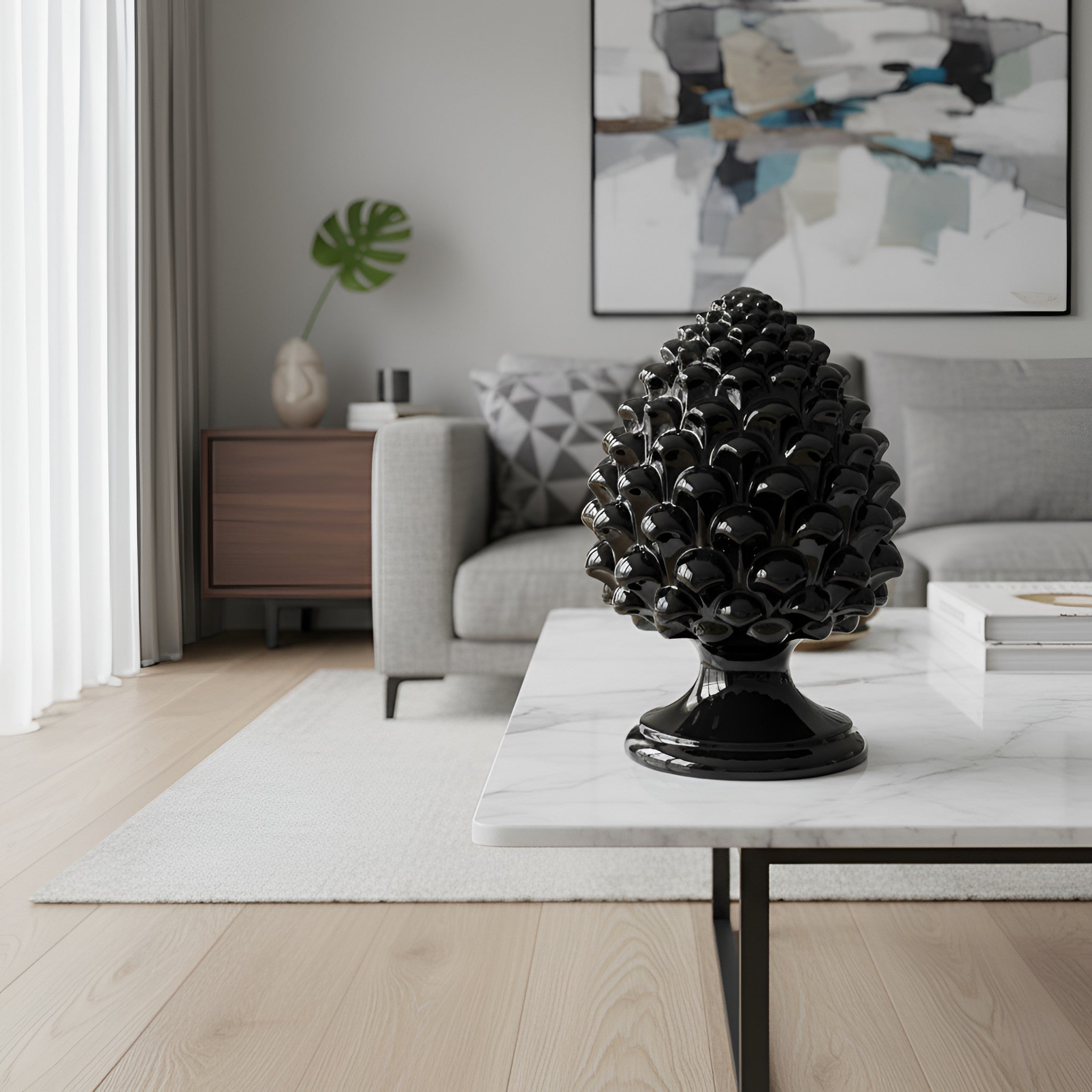 Caltagirone handmade pinecone modeled by hand height 15/35 in Black