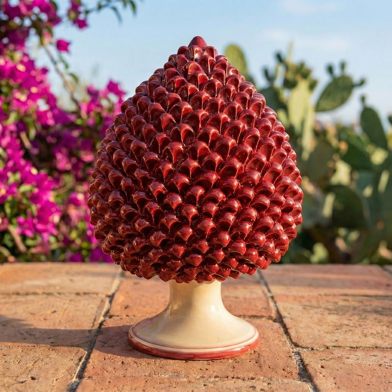 Artisan Pine Cone Monochrome Bordeaux - Caltagirone Sicily