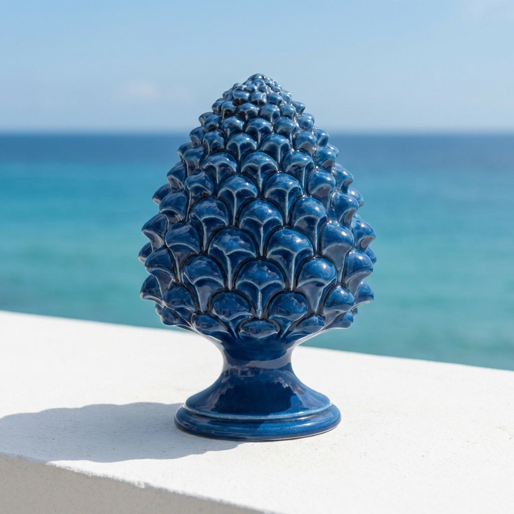 Caltagirone handmade pinecone modeled by hand height 15/35 Blue