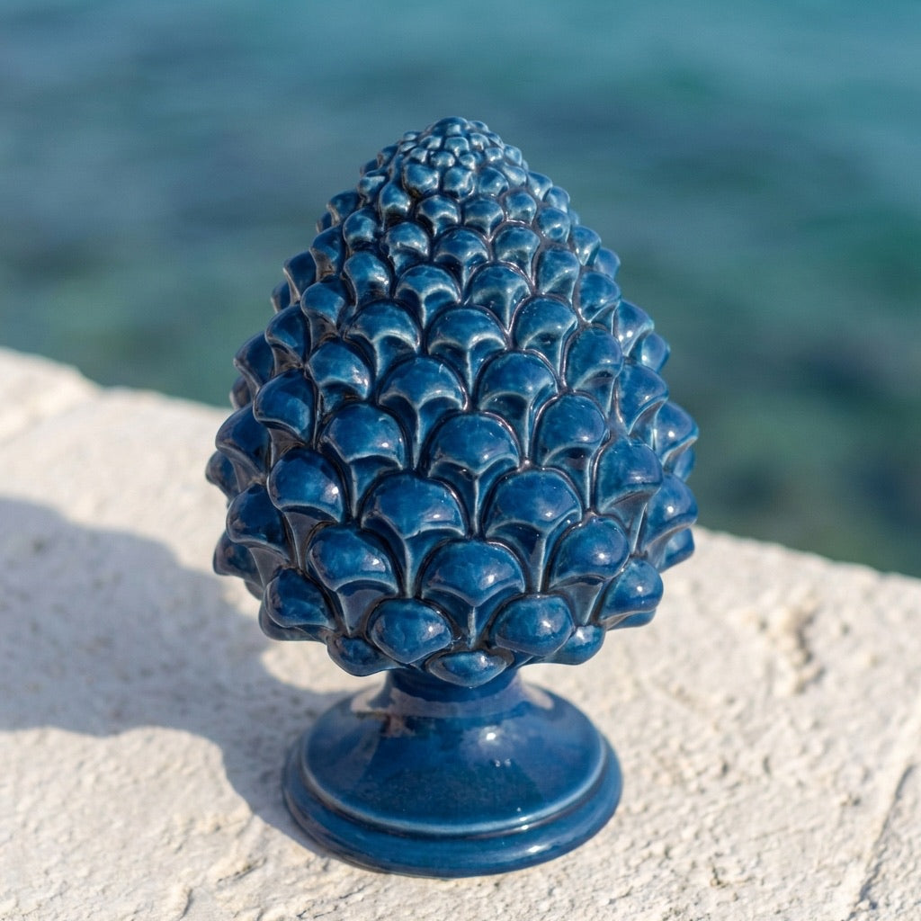 Caltagirone handmade pinecone modeled by hand height 15/35 Blue