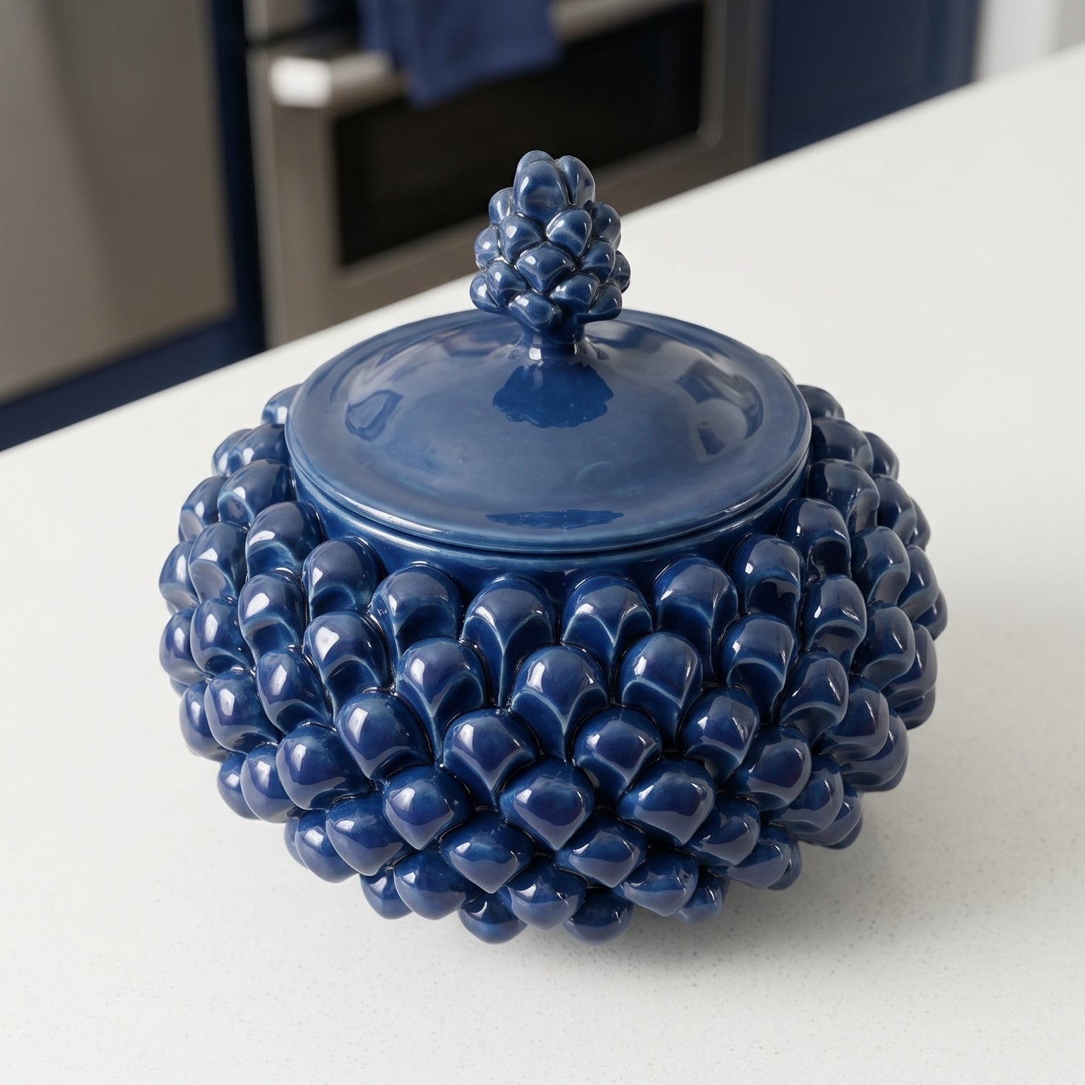 Sicilian Pine Cone Cookie Jar Ø 20 cm / Ø 7.9", Deep Blue – Sicilian tradition from Caltagirone