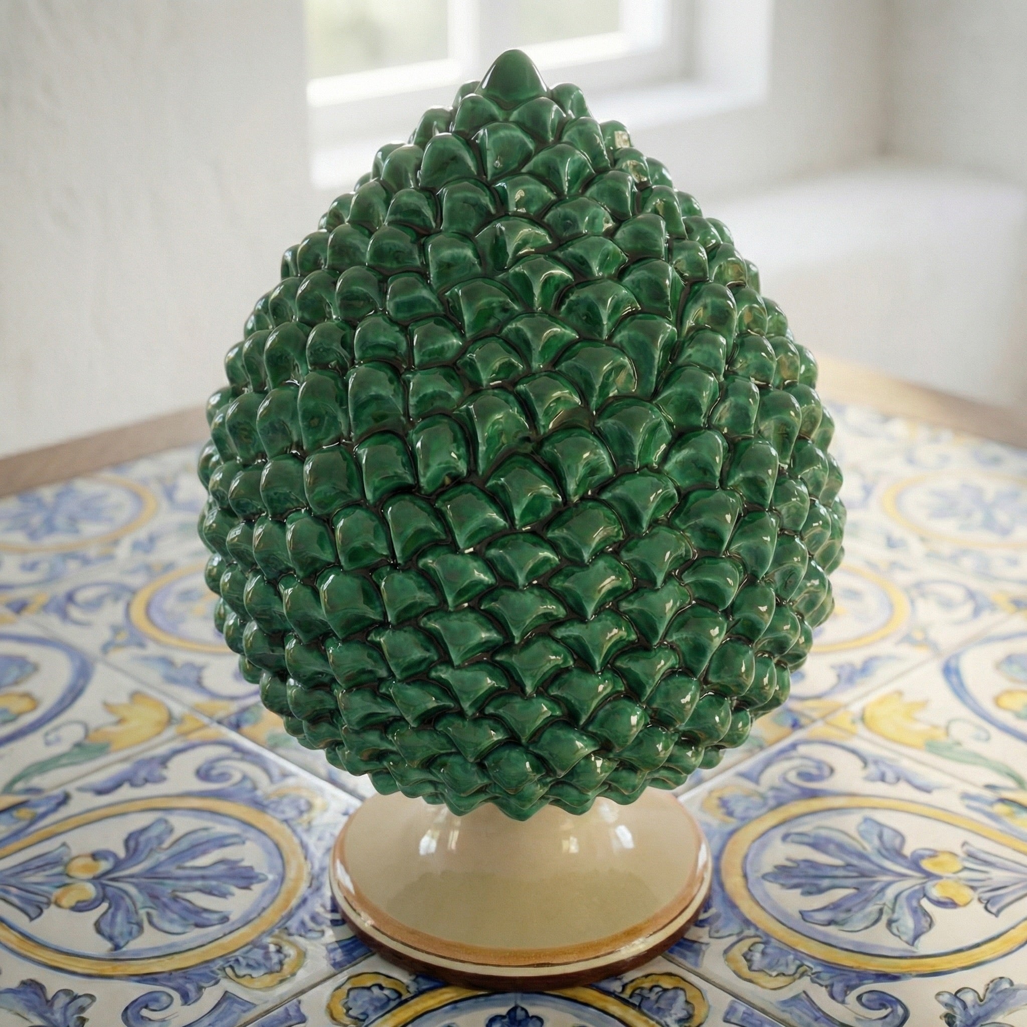 Caltagirone handmade pinecone modeled by hand height 25/40 green/orange