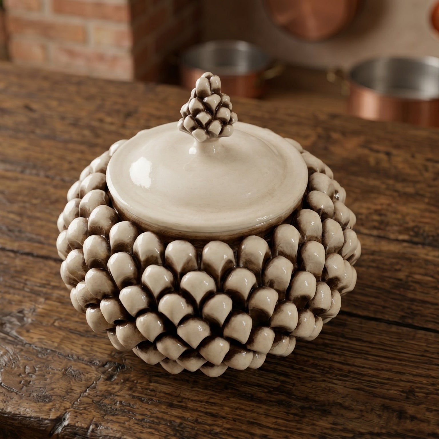 Sicilian Pine Cone Cookie Jar Ø 20 cm / Ø 7.9", Antique Mother of Pearl – Sicilian tradition from Caltagirone