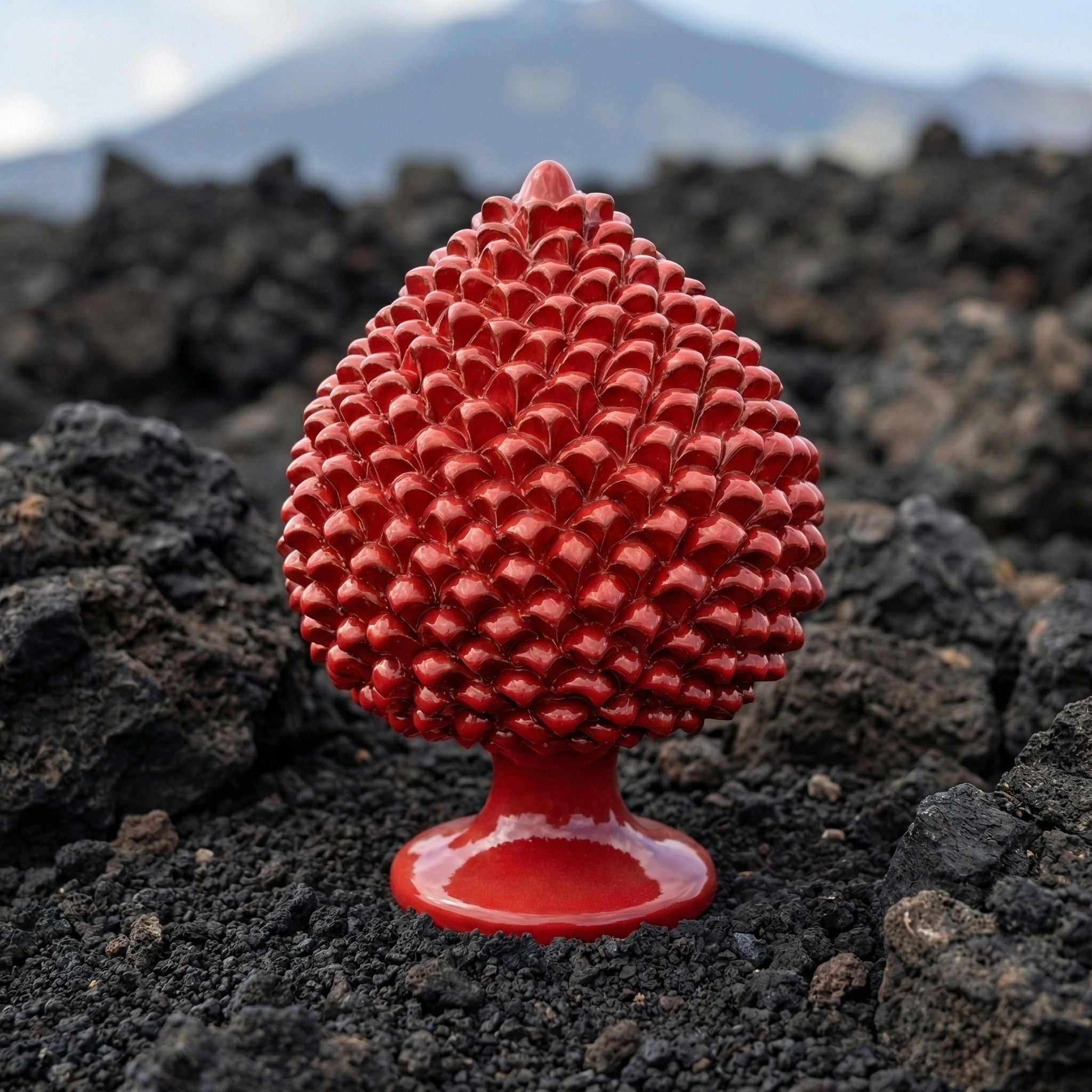 Caltagirone handmade pinecone modeled by hand height 25/40 in integral red