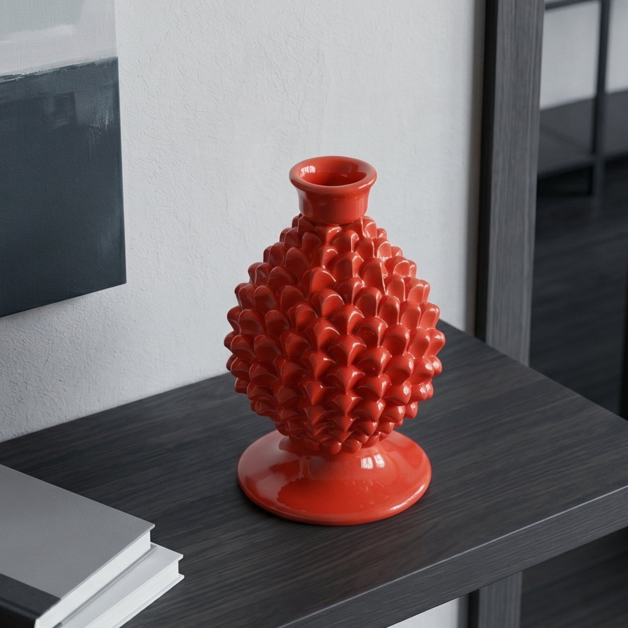 Sicilian Pine Cone Candle Holder H 18 cm / 7.1", Fire Red – Sicilian tradition from Caltagirone