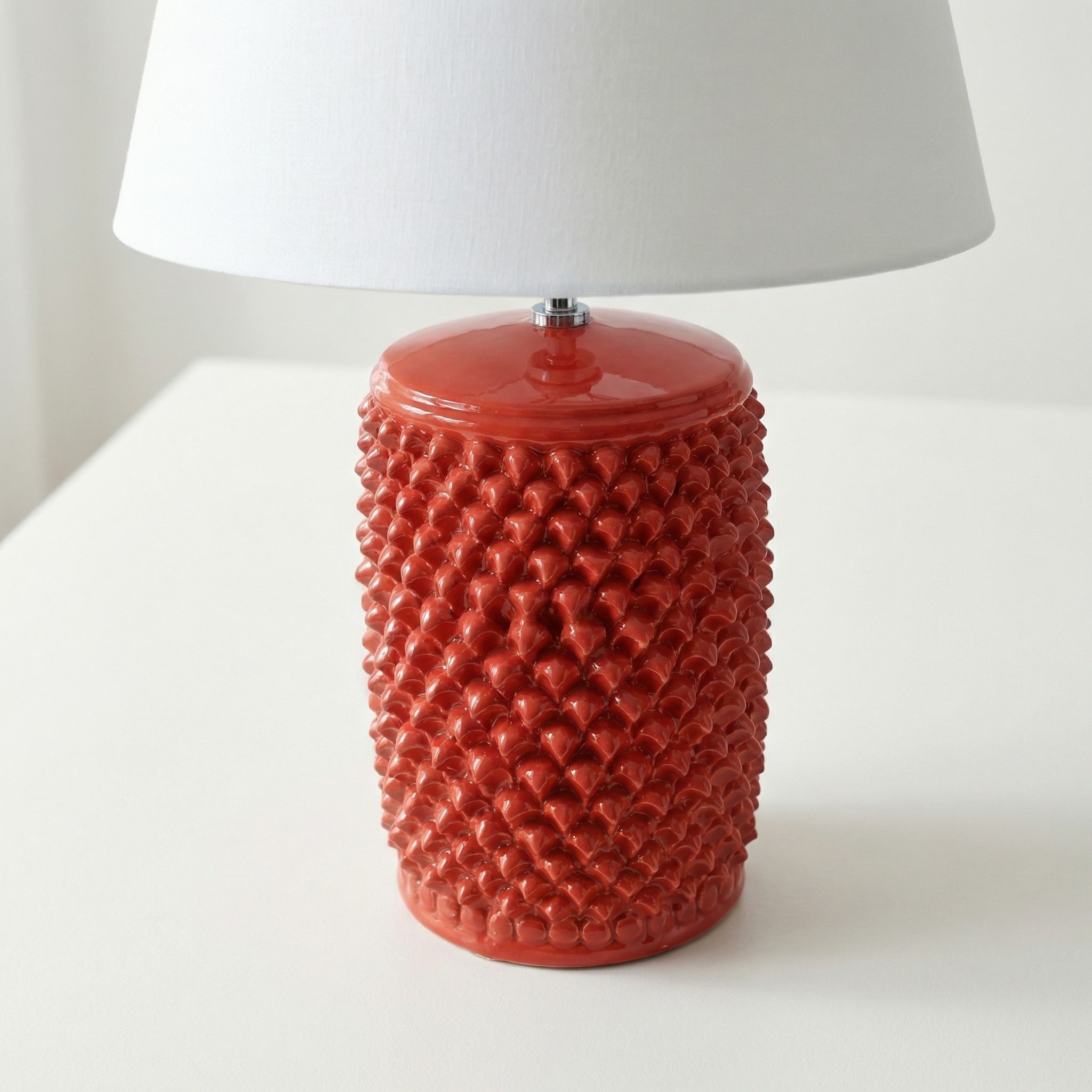 Sicilian Pine Cone Lamp H 60 cm / 23.6", Fire Red – Sicilian ceramic lamp handcrafted in Caltagirone