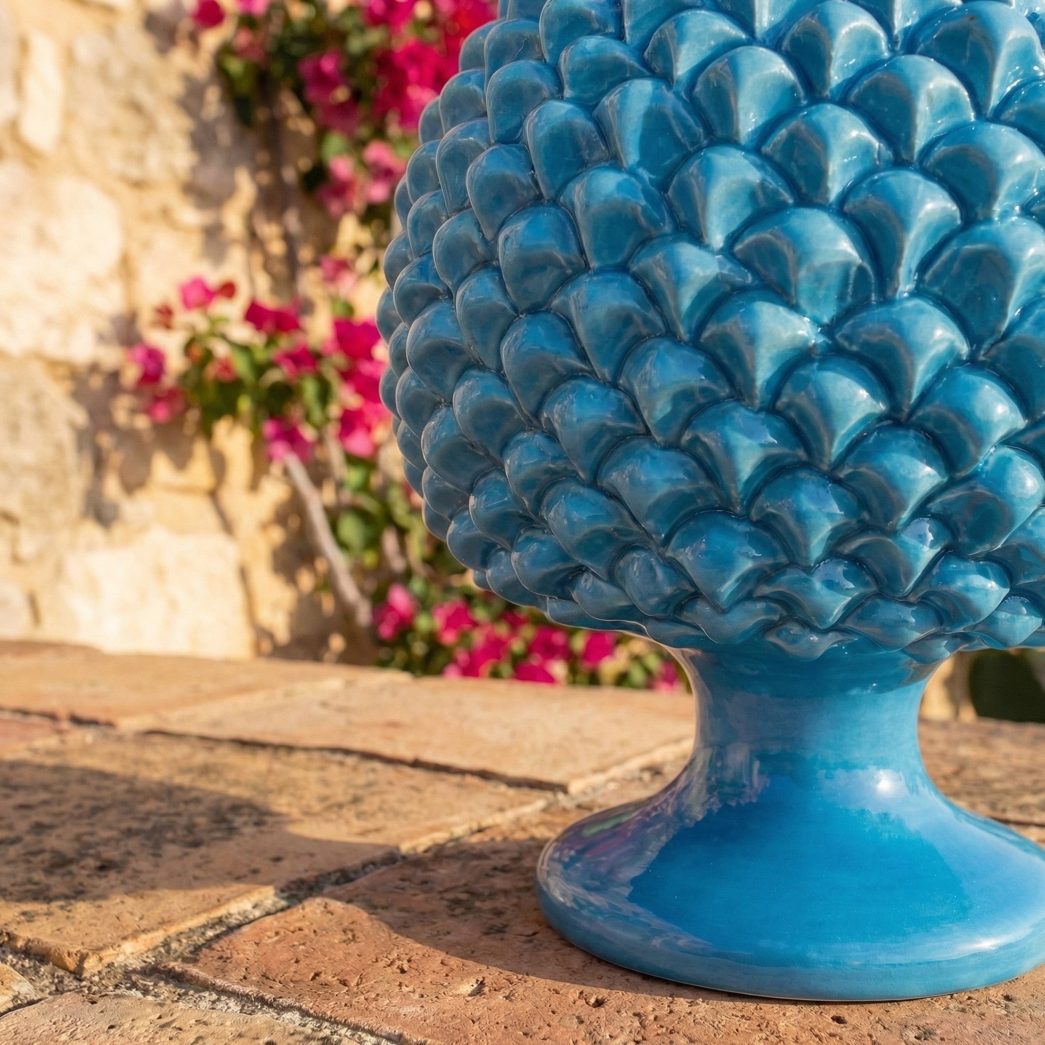 Italian Pine Cone Decoration H 15/40 cm / 6-16", Turquoise – Italian pine cone ceramic from Caltagirone, Sicily