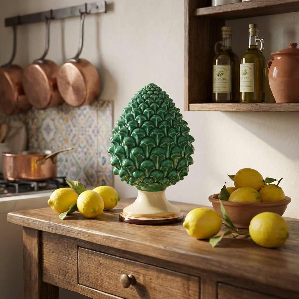 Caltagirone handmade pinecone modeled by hand height 15/35 Green and Orange