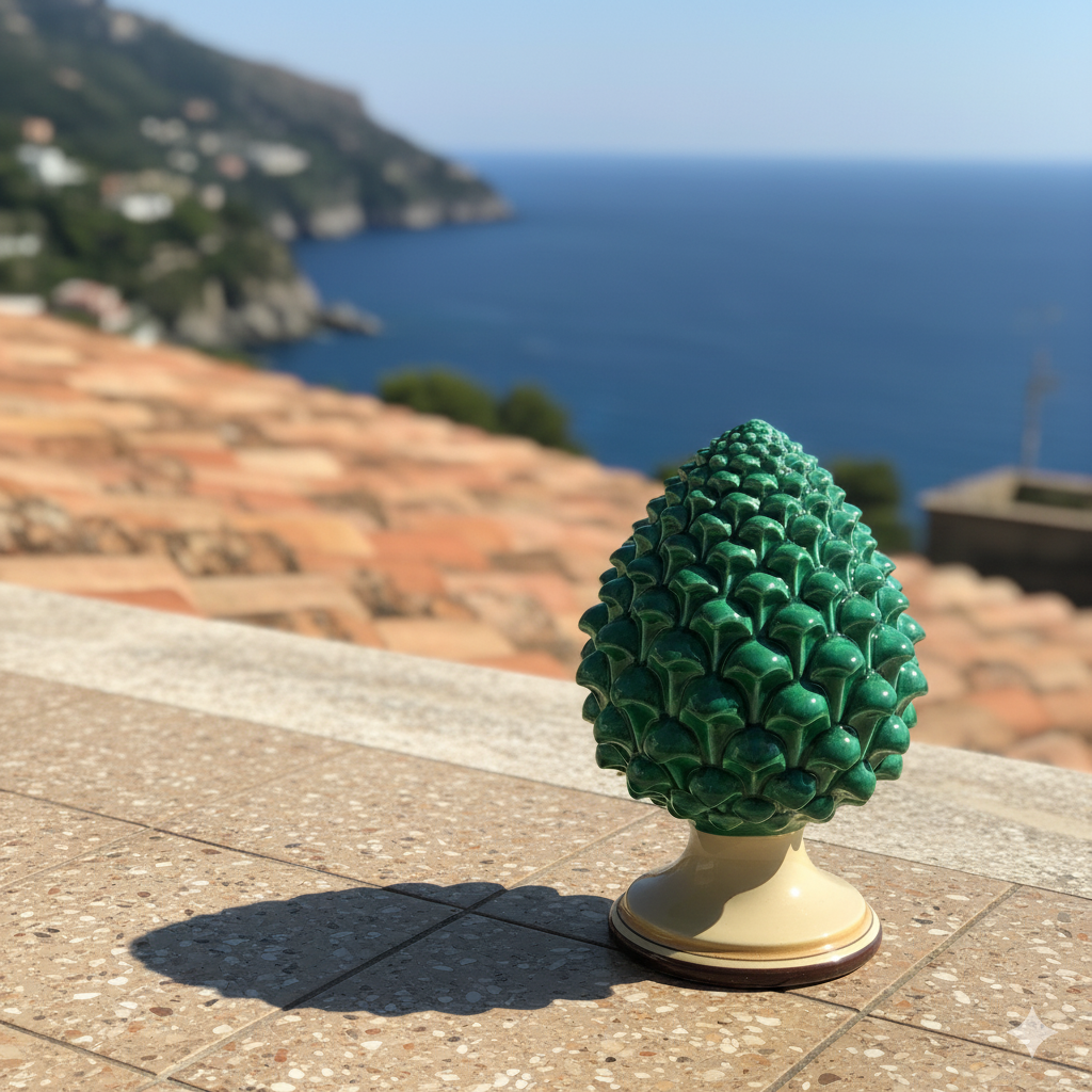 Caltagirone handmade pinecone modeled by hand height 15/35 Green and Orange