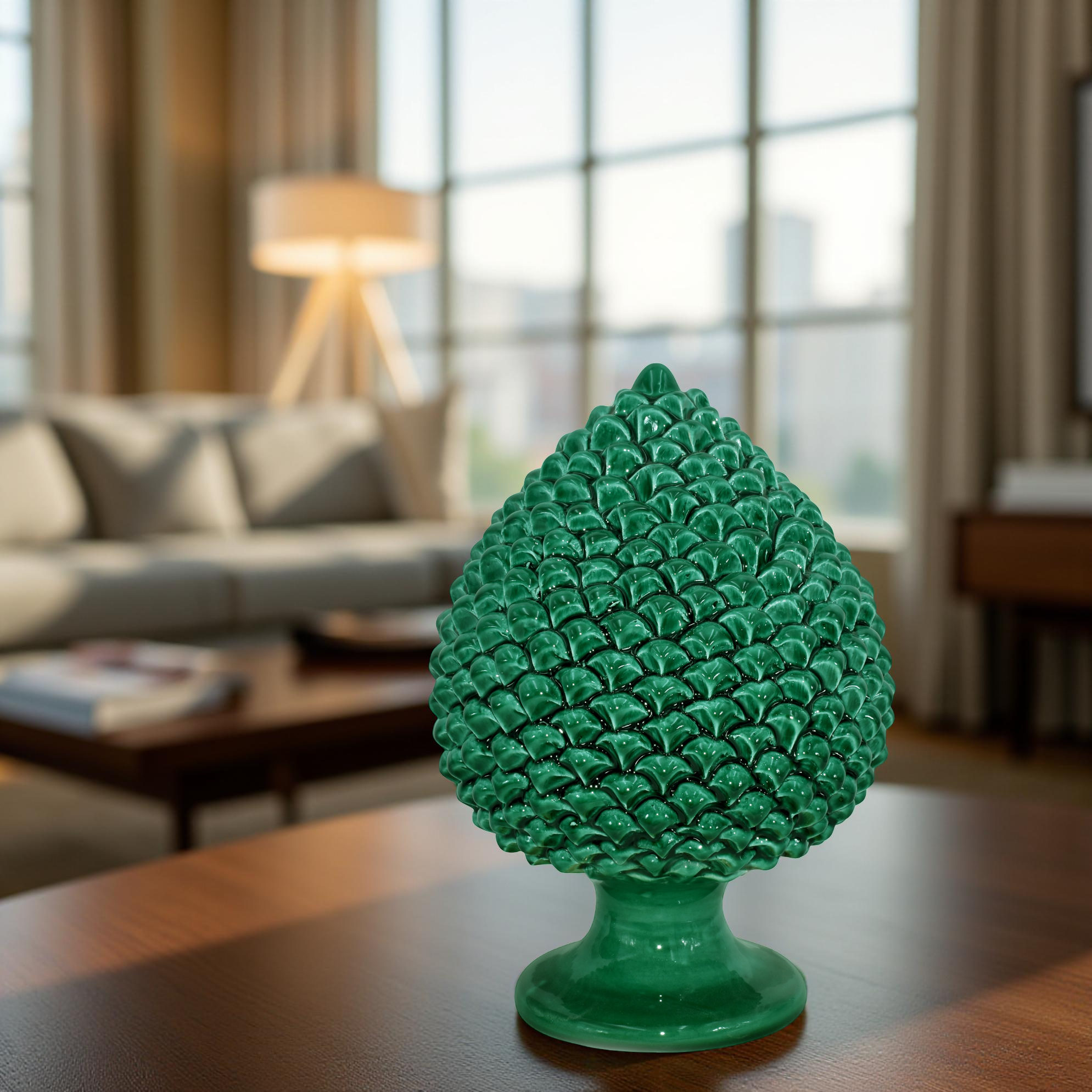 Caltagirone handmade pinecone modeled by hand height 25/40 in integral green