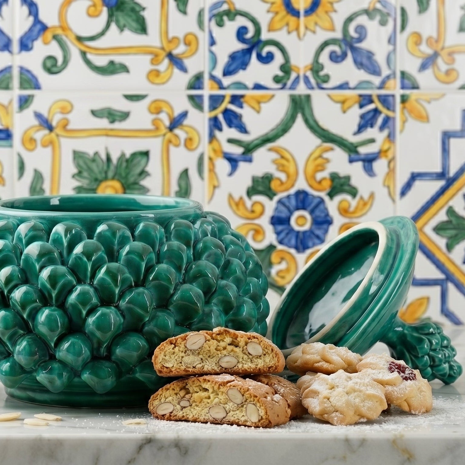 Sicilian Pine Cone Cookie Jar Ø 20 cm / Ø 7.9", Emerald Green – Sicilian tradition from Caltagirone