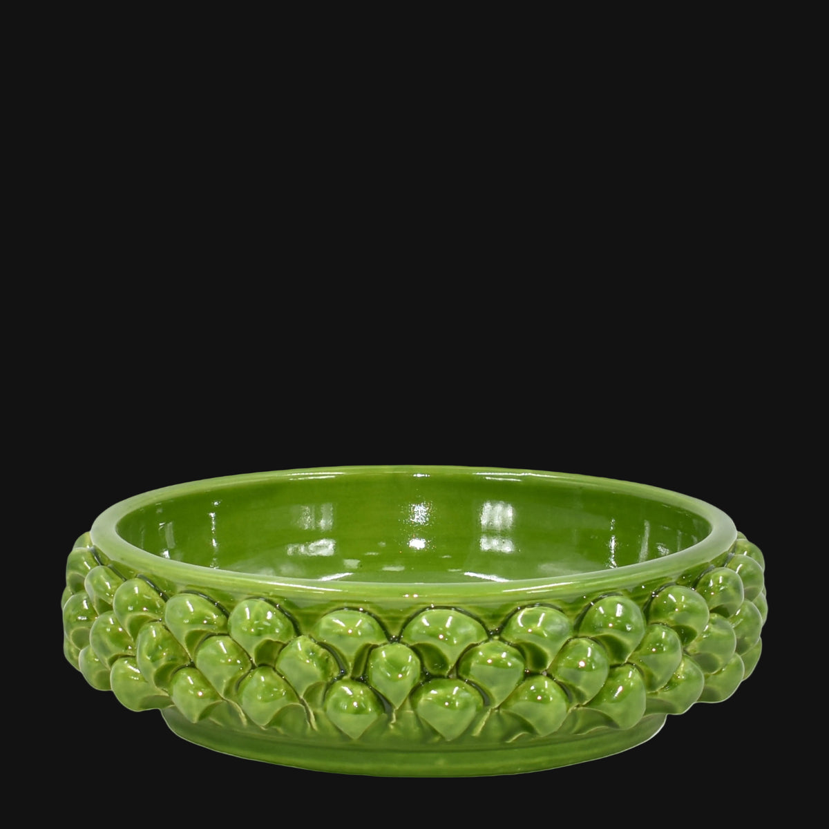 Sicilian Pine Cone Valet Tray Ø 22 cm / 8¾", Leaf Green – Sicilian tradition from Caltagirone