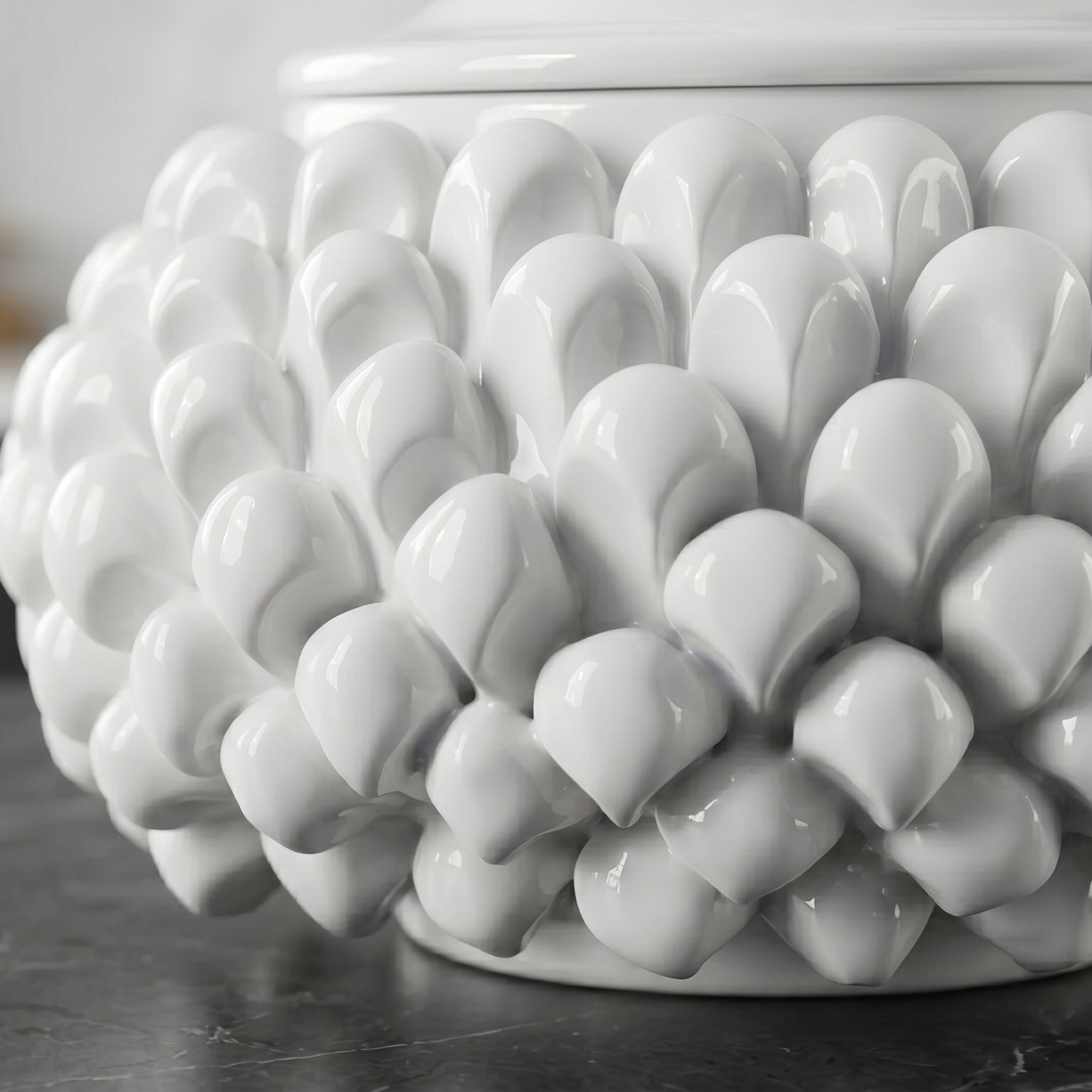 Sicilian Pine Cone Cookie Jar Ø 20 cm / Ø 7.9", White Line – Sicilian tradition from Caltagirone