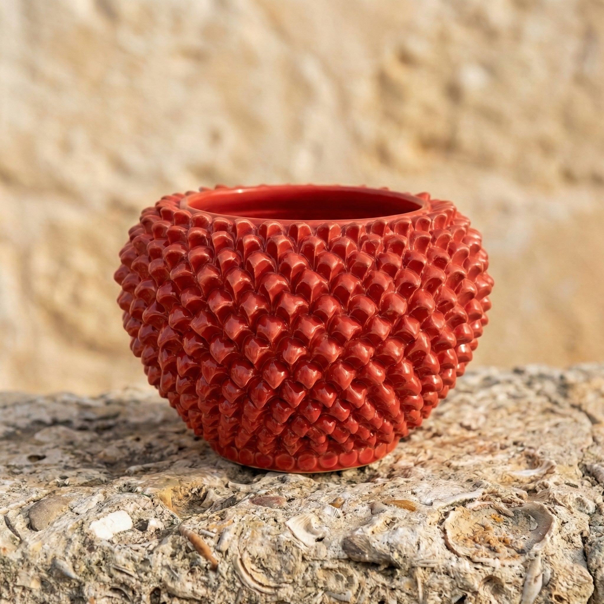 Pine Cone Cachepot, Fire Red – Italian ceramic from Caltagirone, Sicily